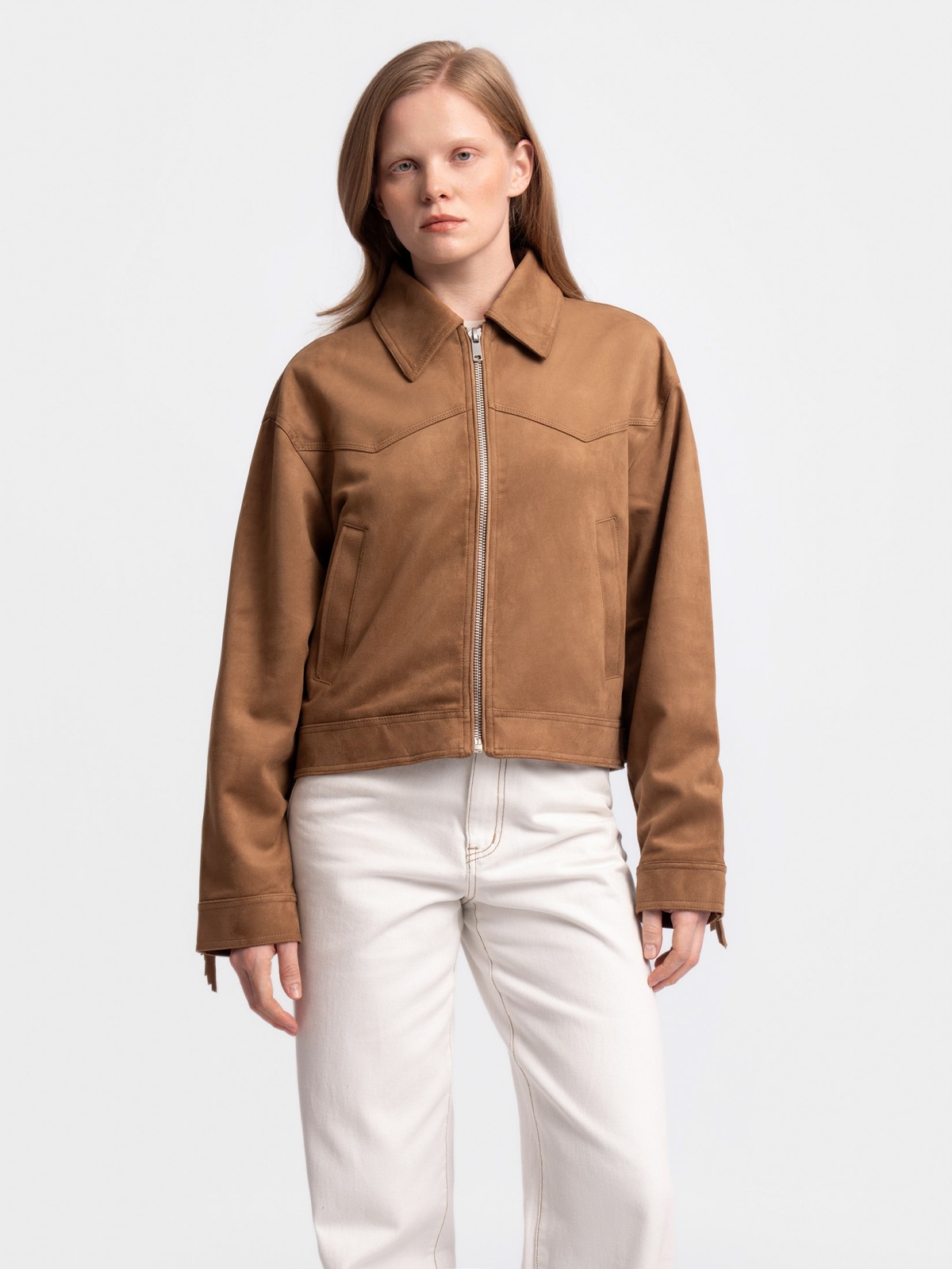 Куртка из экозамши с бахромой