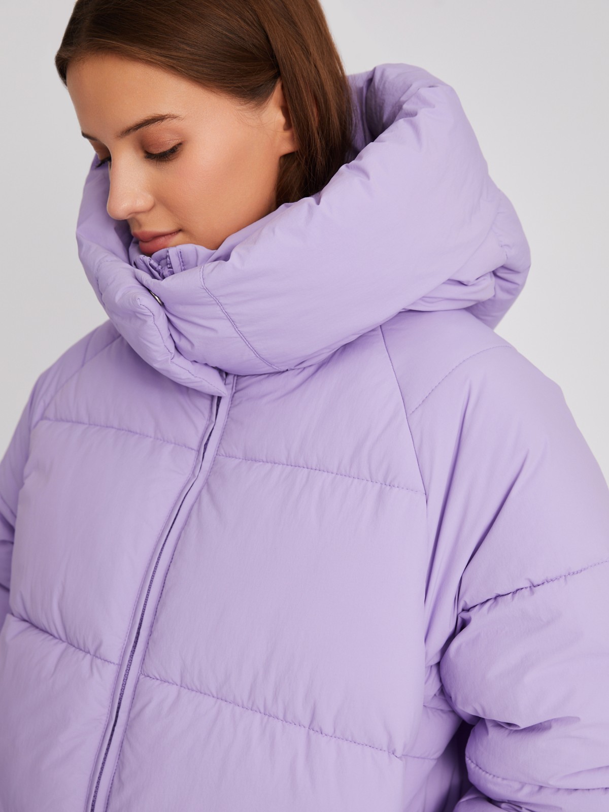 Тёплая куртка-пальто оверсайз силуэта с капюшоном zolla 02342520L054, цвет фиолетовый, размер S - фото 4