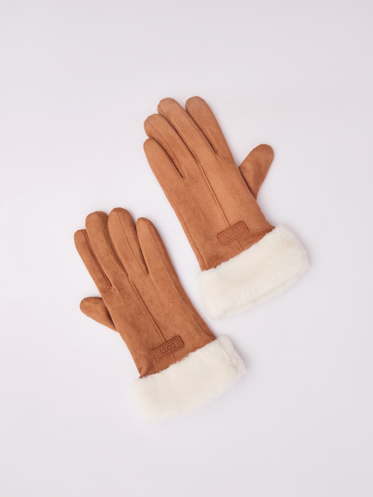 Тёплые замшевые перчатки с функцией Touch Screen zolla 023429659015, цвет бежевый, размер S - фото 4