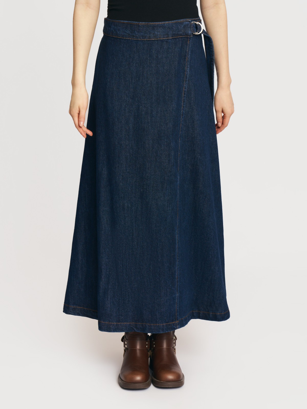 Джинсовая юбка миди из хлопка с запахом