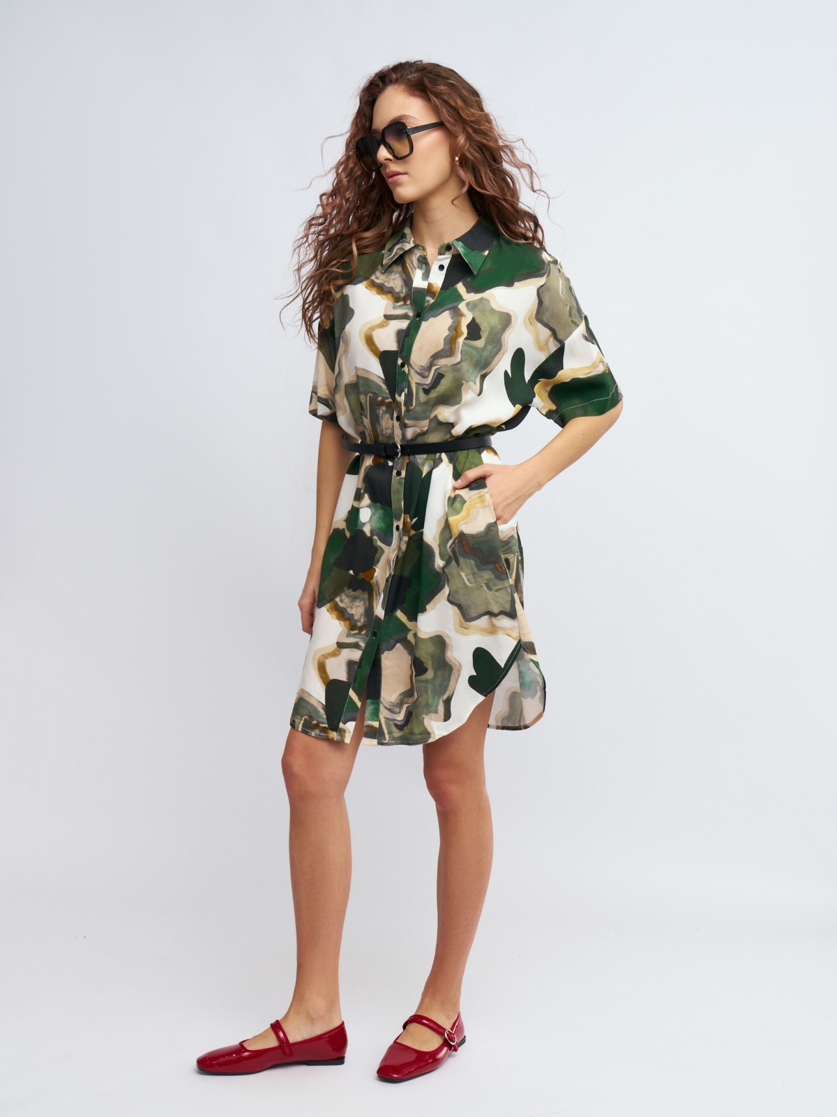 Платье-рубашка мини из вискозы