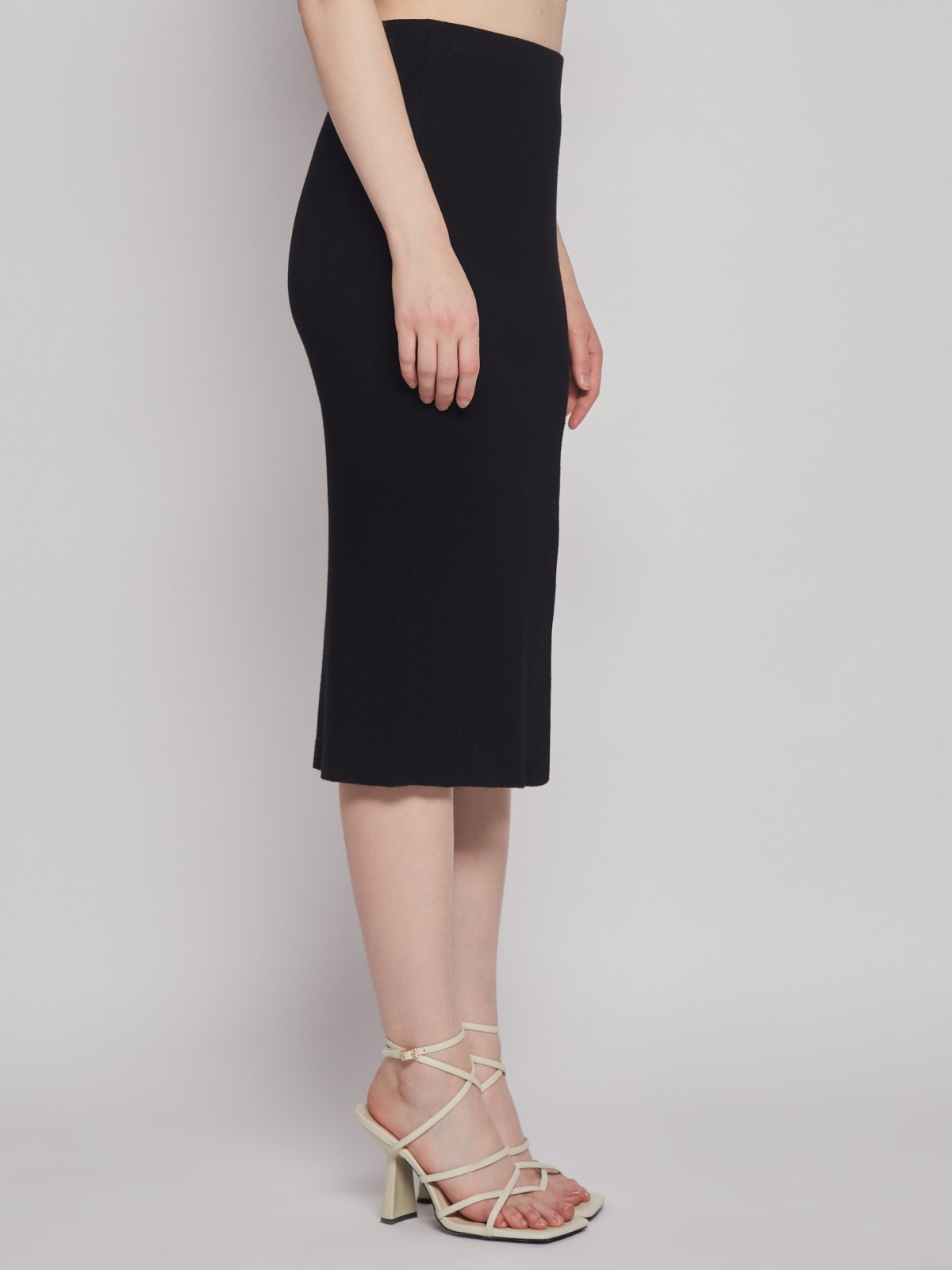Трикотажная юбка-карандаш с разрезом zolla 023127743051, цвет черный, размер XS - фото 3