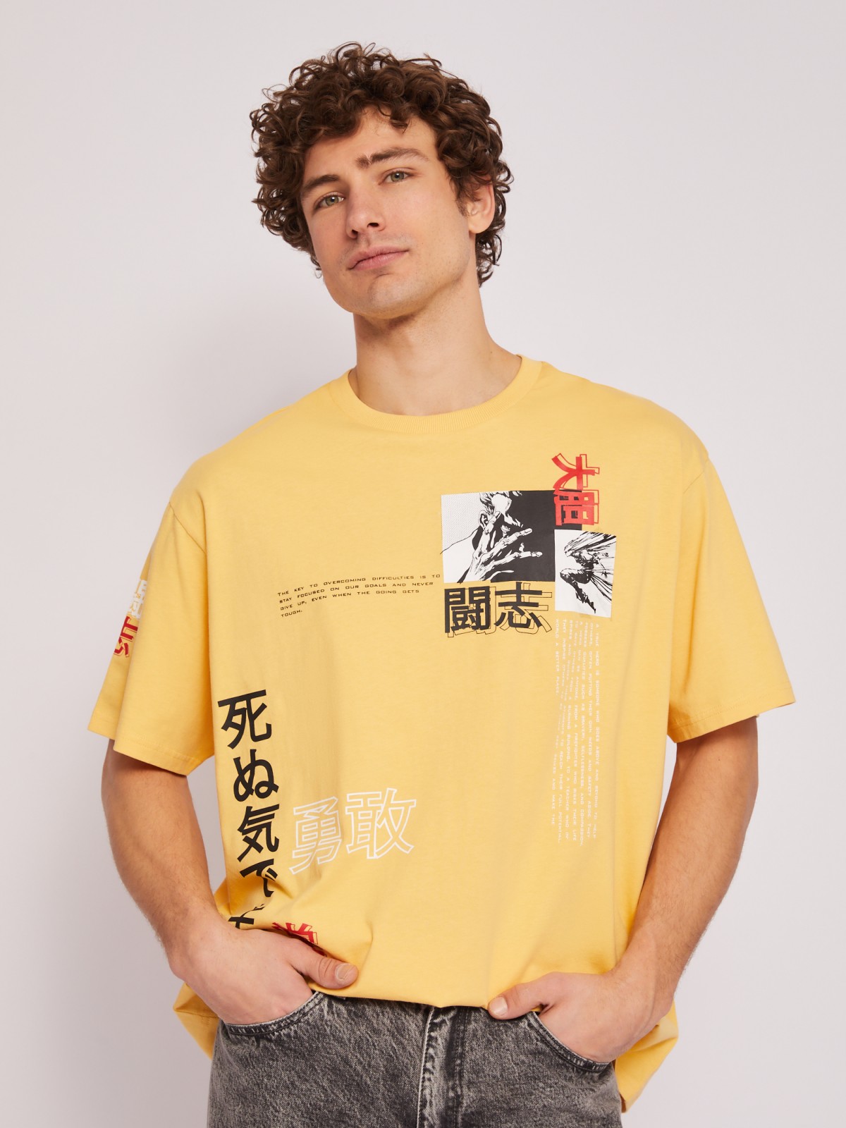 Футболка оверсайз силуэта из хлопка с аниме-принтом