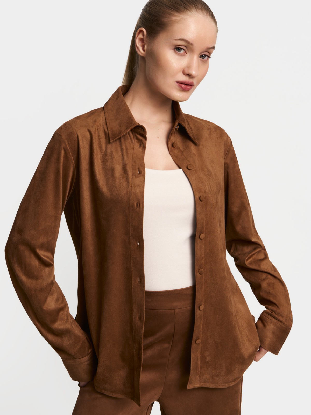 Рубашка из экозамши с длинным рукавом