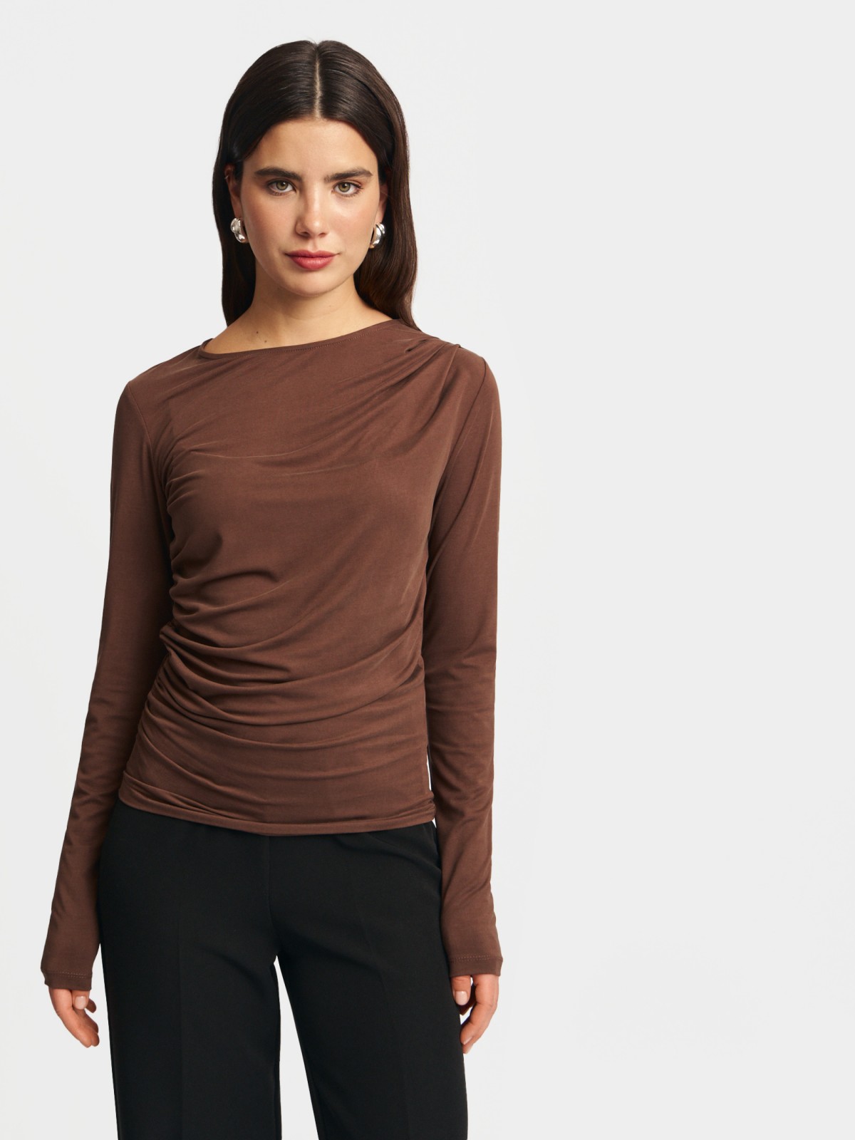 Трикотажный топ-лонгслив с драпировкой