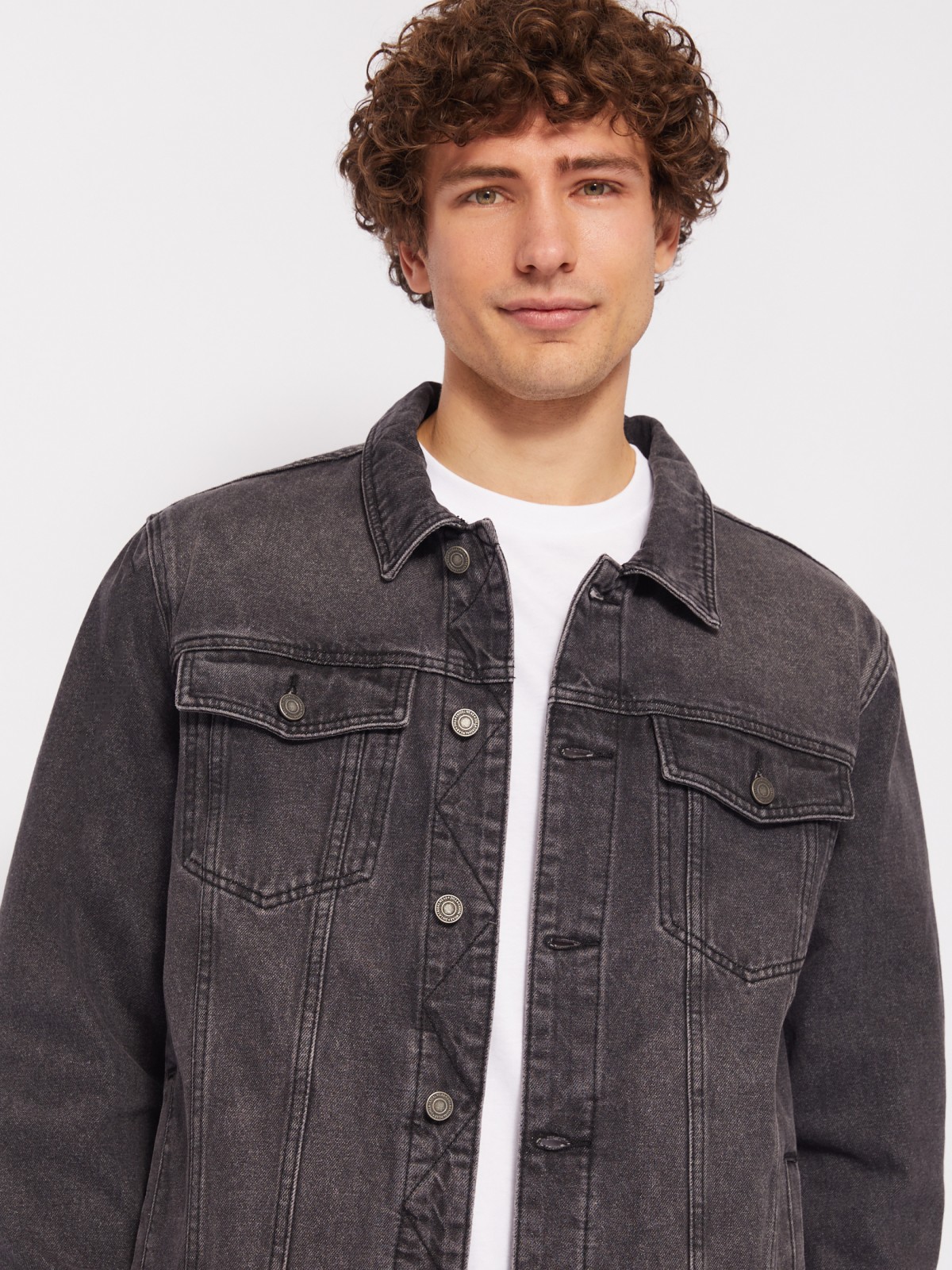 Джинсовая куртка-рубашка из хлопка zolla 214215D4S012, цвет серый, размер S - фото 4