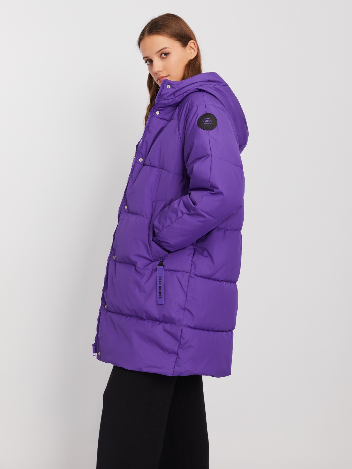 Тёплая куртка-пальто с капюшоном zolla 023425202104, цвет сливовый, размер XL