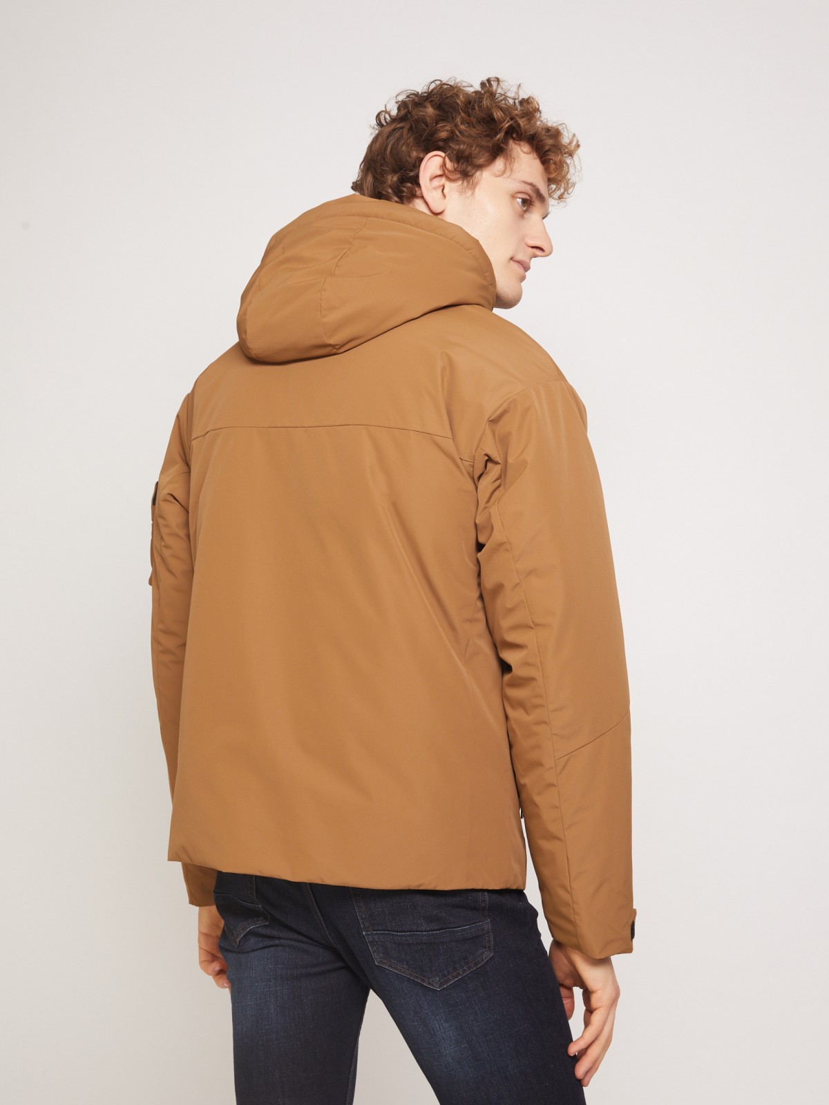 Утеплённая куртка с накладными карманами и капюшоном zolla 011335102244, цвет горчичный, размер S - фото 6