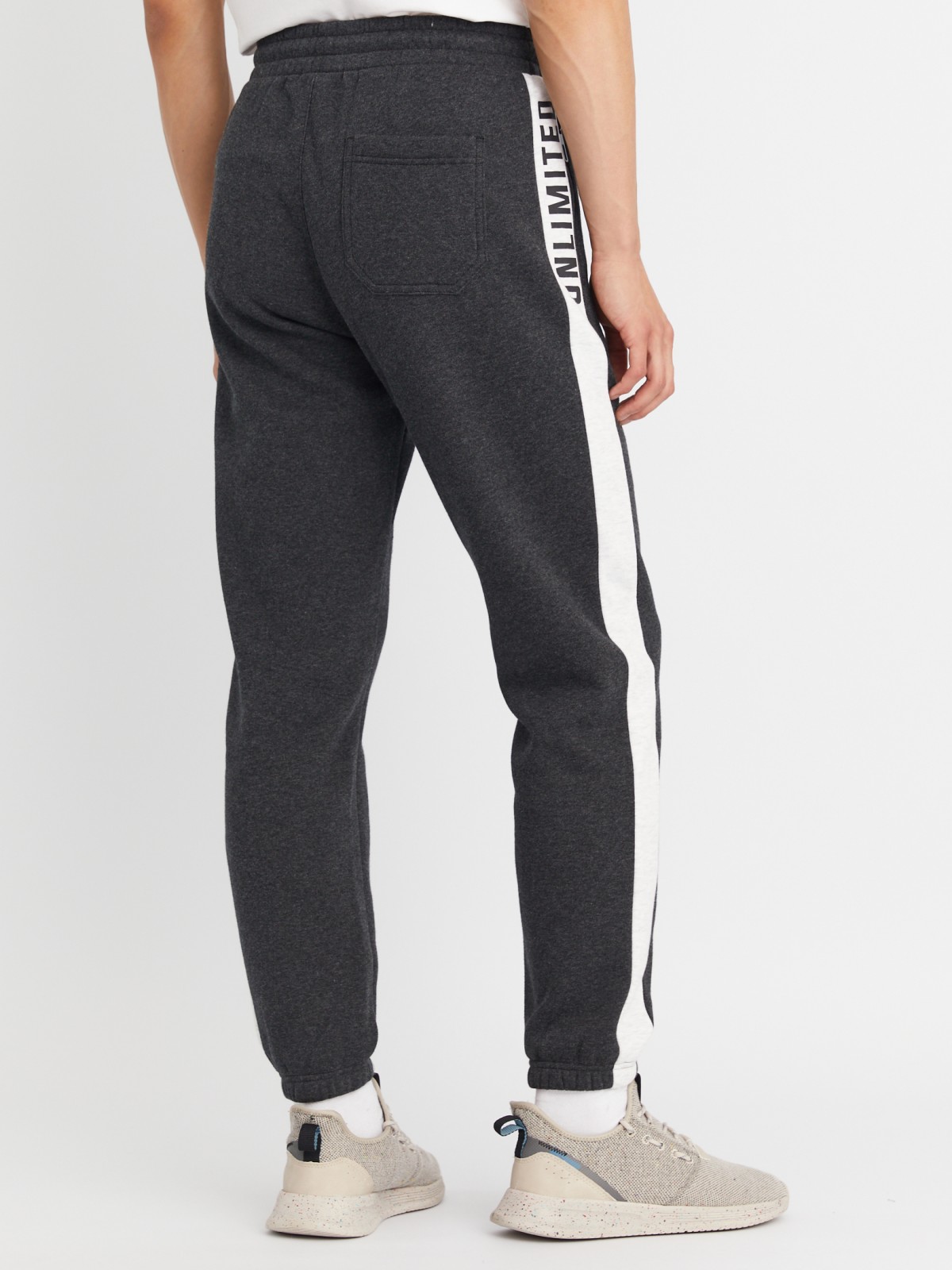 Утеплённые трикотажные брюки-джоггеры в спортивном стиле с лампасами zolla 213337660013, цвет темно-серый, размер M - фото 5