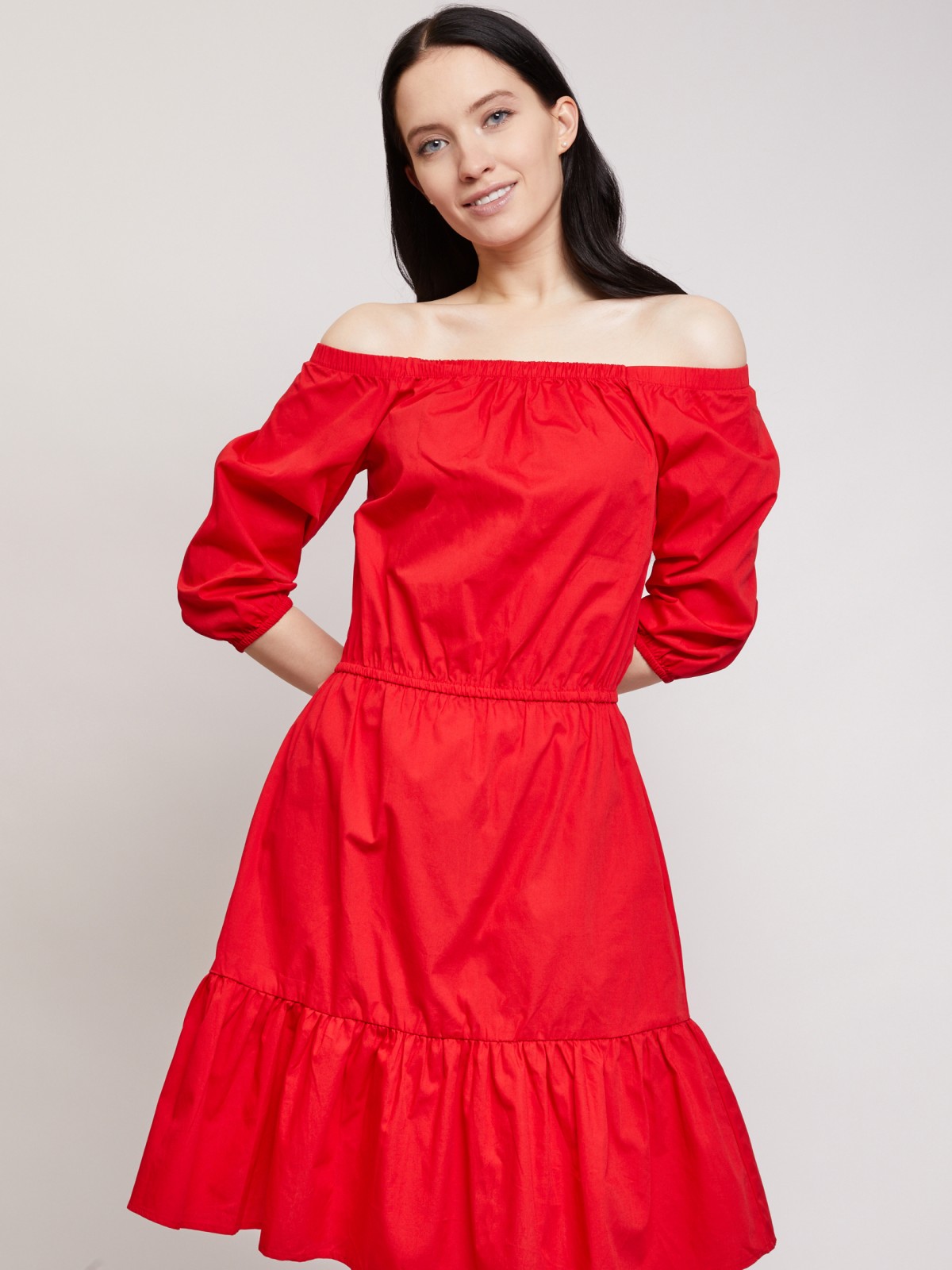 Платье с открытыми плечами zolla 021258239331, цвет красный, размер XS - фото 2