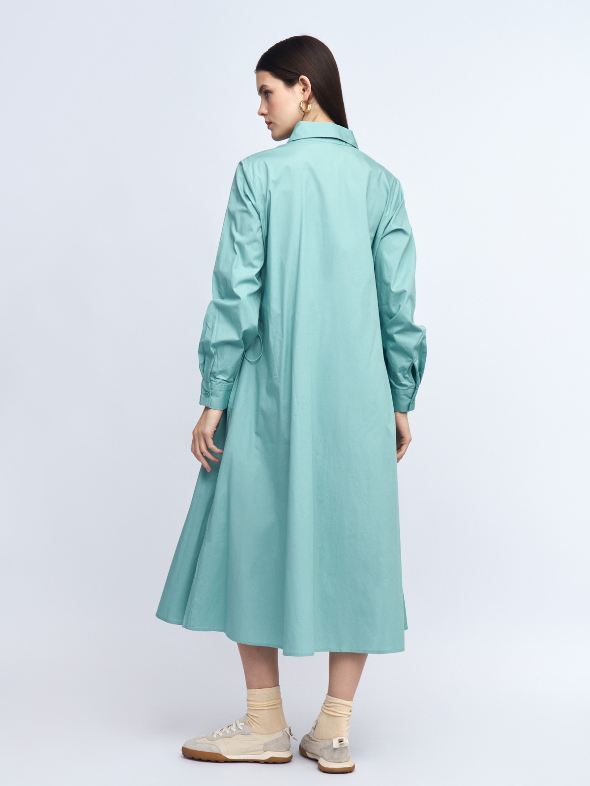 Платье-рубашка миди из хлопка с кулиской