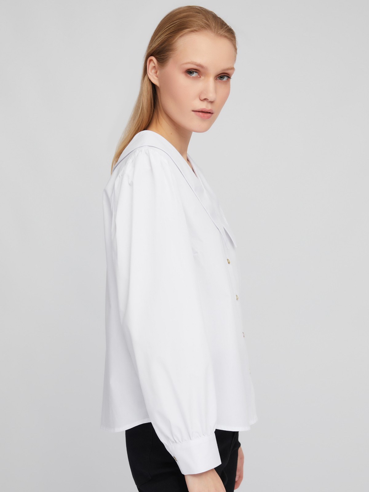 Блузка-рубашка с акцентным воротником и объёмными рукавами zolla 02411117Y593, цвет белый, размер XS - фото 4