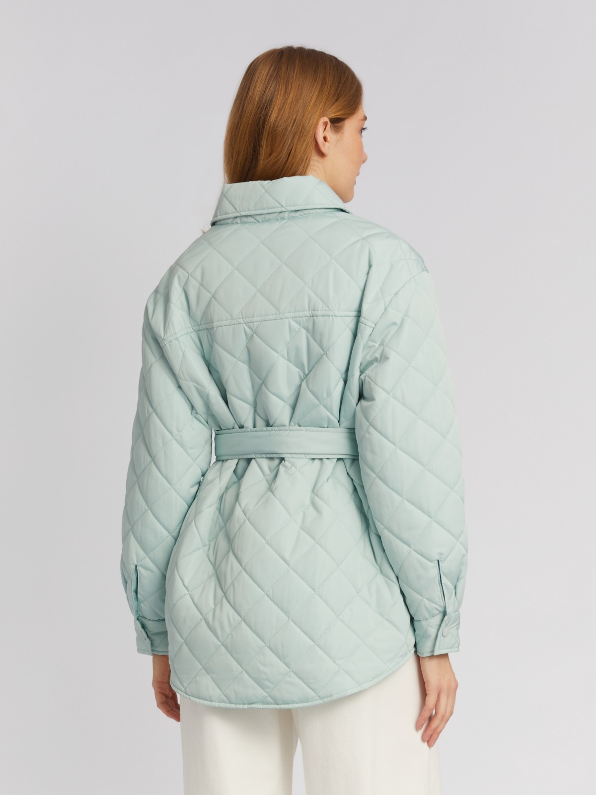 Утеплённая стёганая куртка-рубашка на синтепоне с поясом zolla 024135102134, цвет мятный, размер XS - фото 6