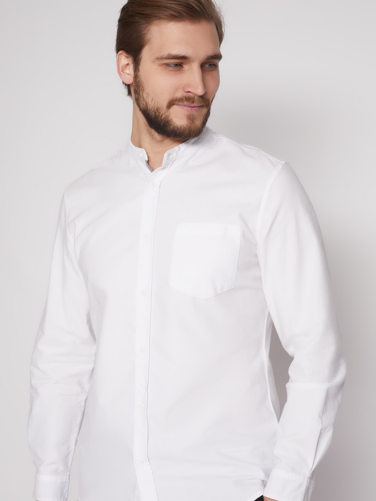 Рубашка с воротником-стойкой zolla 212132191013, цвет белый, размер S - фото 5