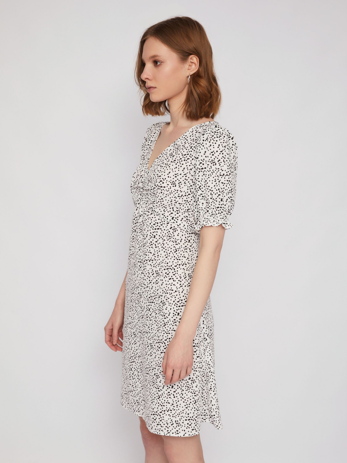 Платье мини с вырезом и коротким рукавом фонарик zolla N24218259083, цвет белый, размер L - фото 4