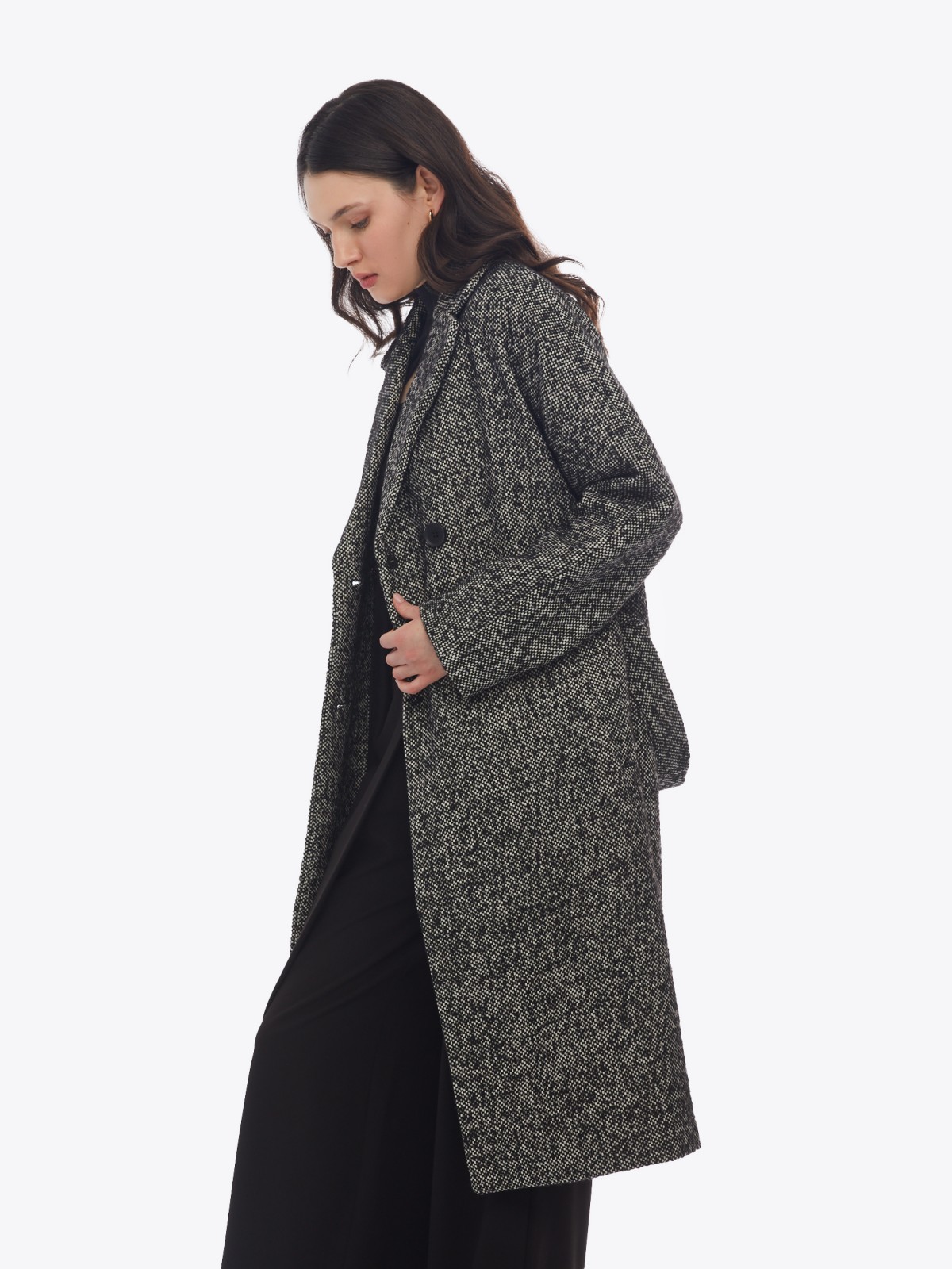 Длинное пальто без утеплителя с шерстю и с поясом на талии zolla 02412580Y154, цвет черный, размер XS - фото 3