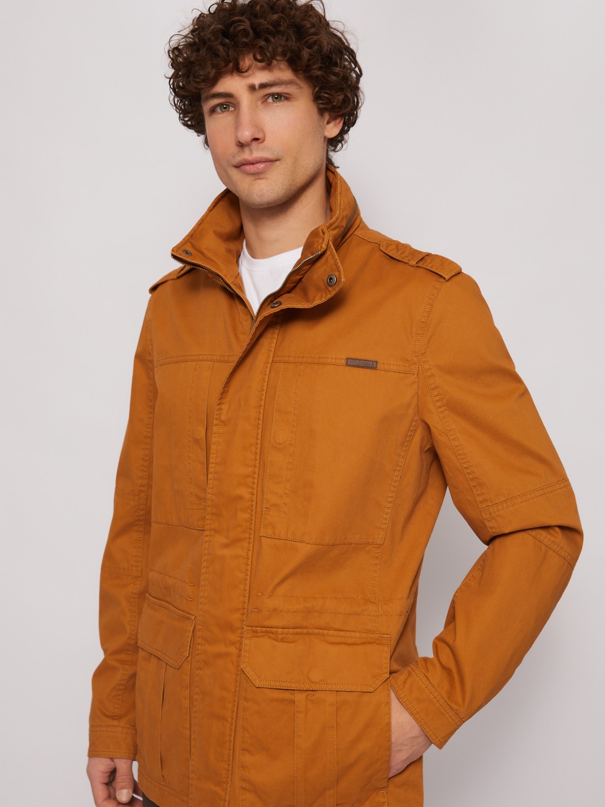 Куртка-ветровка из хлопка с воротником-стойкой zolla 014215602014, цвет горчичный, размер L - фото 5