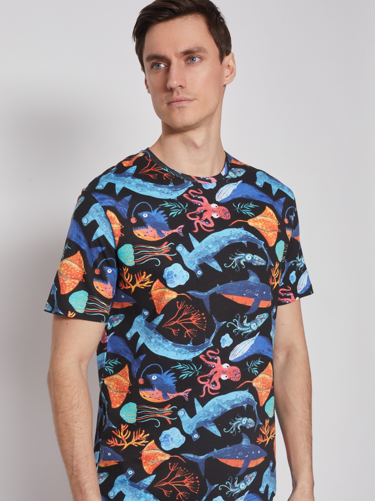 Принтованная футболка из хлопка с коротким рукавом