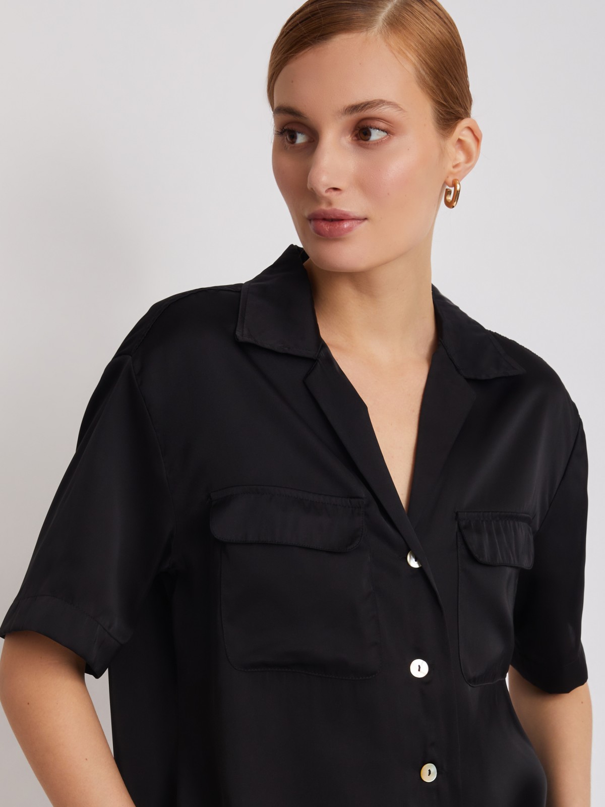 Блузка с короткими рукавами zolla 22325127Y061, цвет черный, размер XS - фото 4