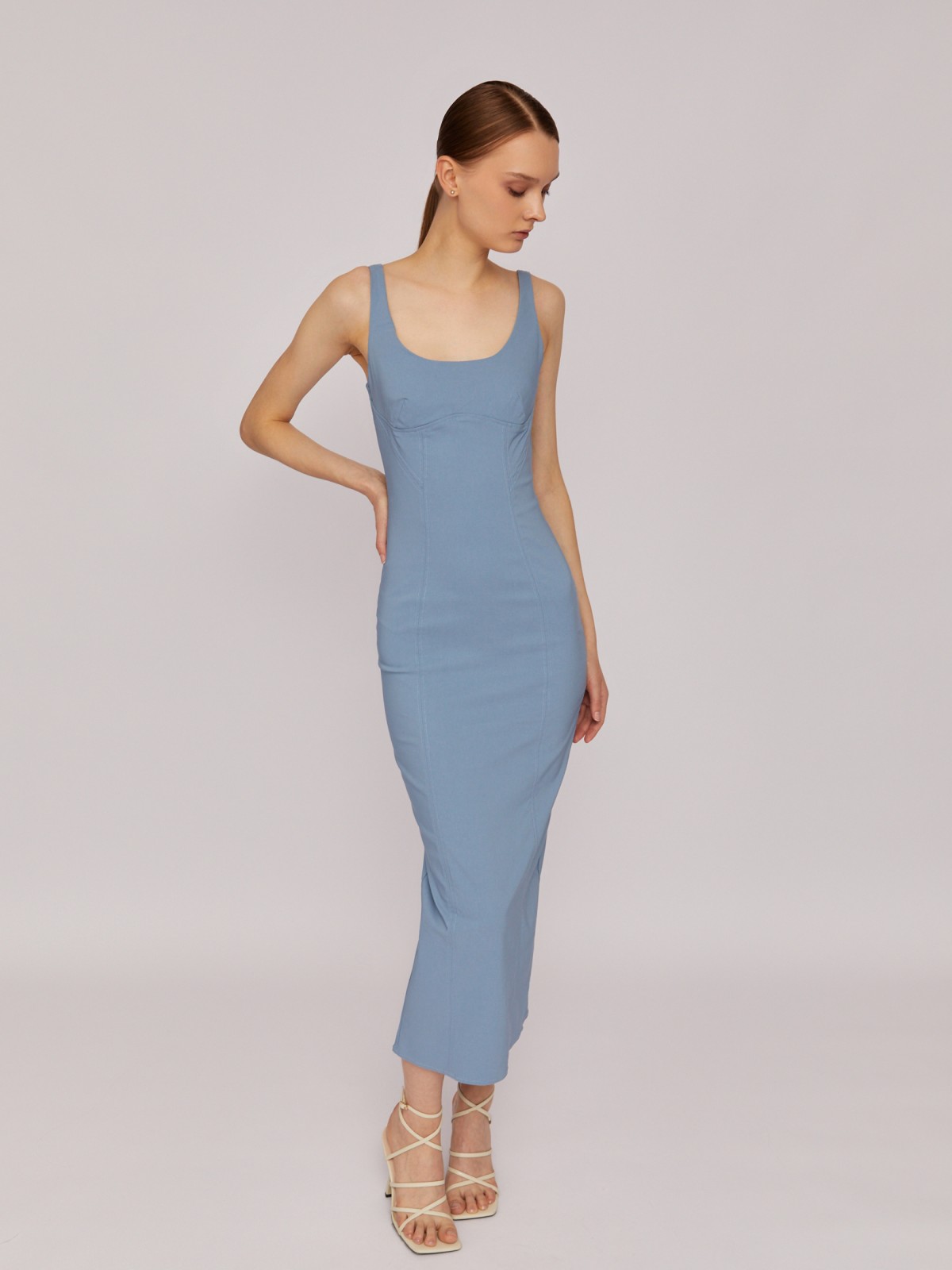 Платье-футляр без рукавов с имитацией корсета zolla 02425824Y091, цвет голубой, размер XS - фото 2
