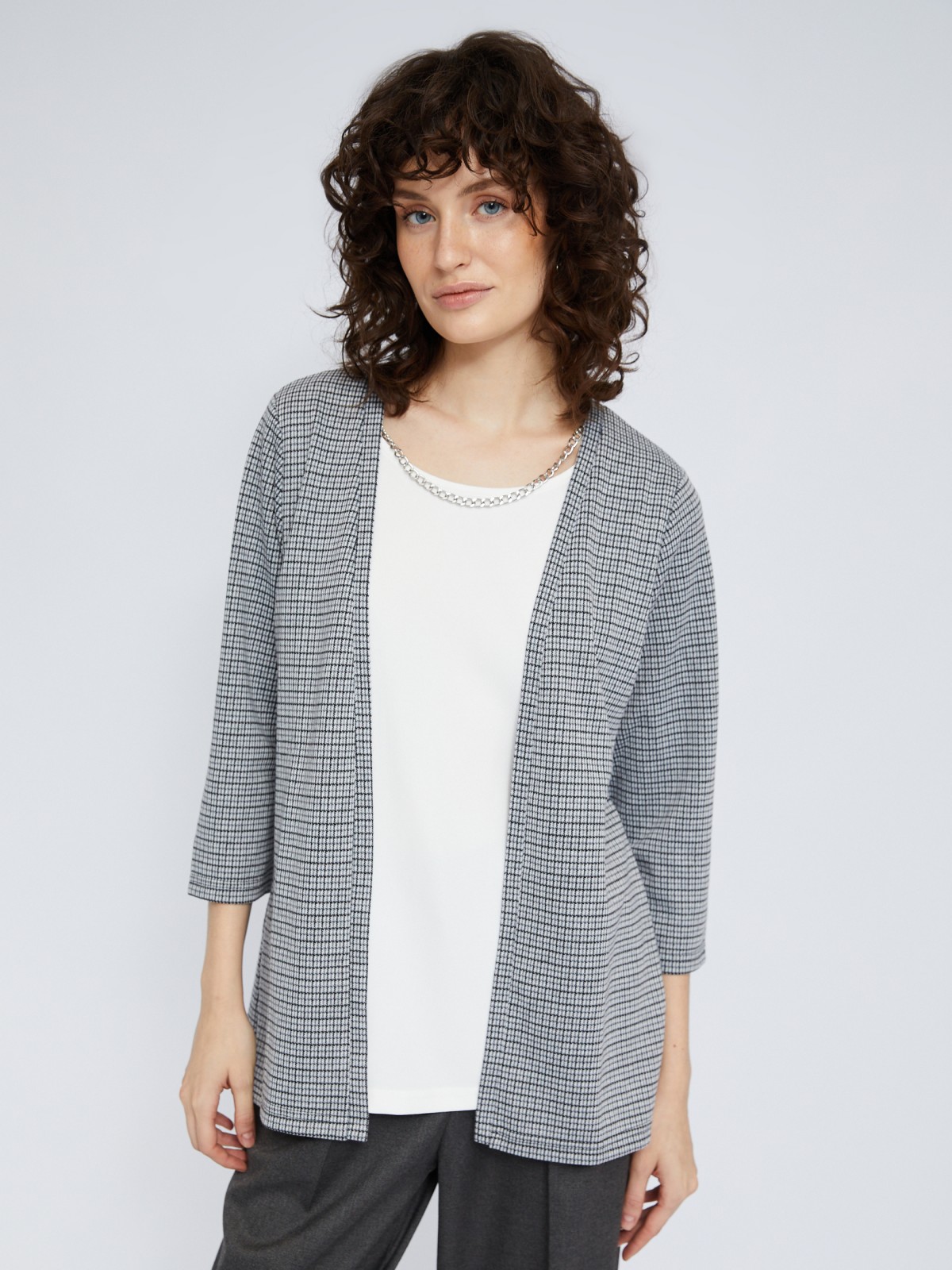 Комбинированный джемпер с имитацией кардигана и цепочкой