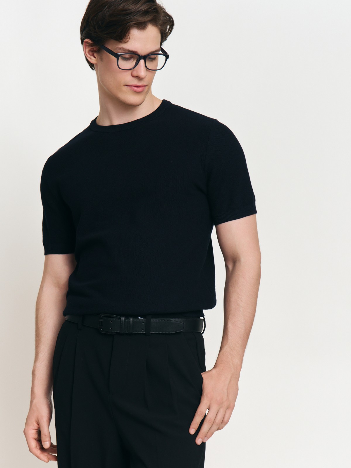 Тонкий трикотажный джемпер из хлопка с коротким рукавом