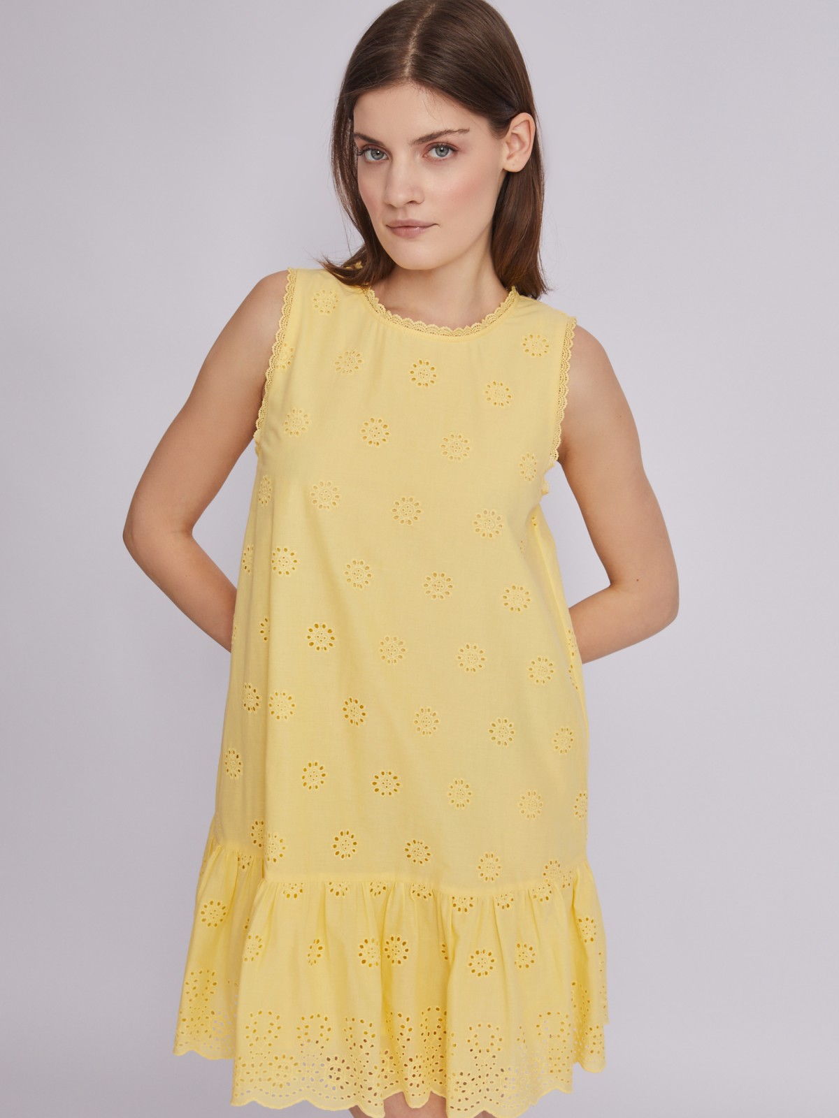 Платье длины мини с вышитым узором без рукавов zolla 023248259333, цвет желтый, размер XS - фото 4