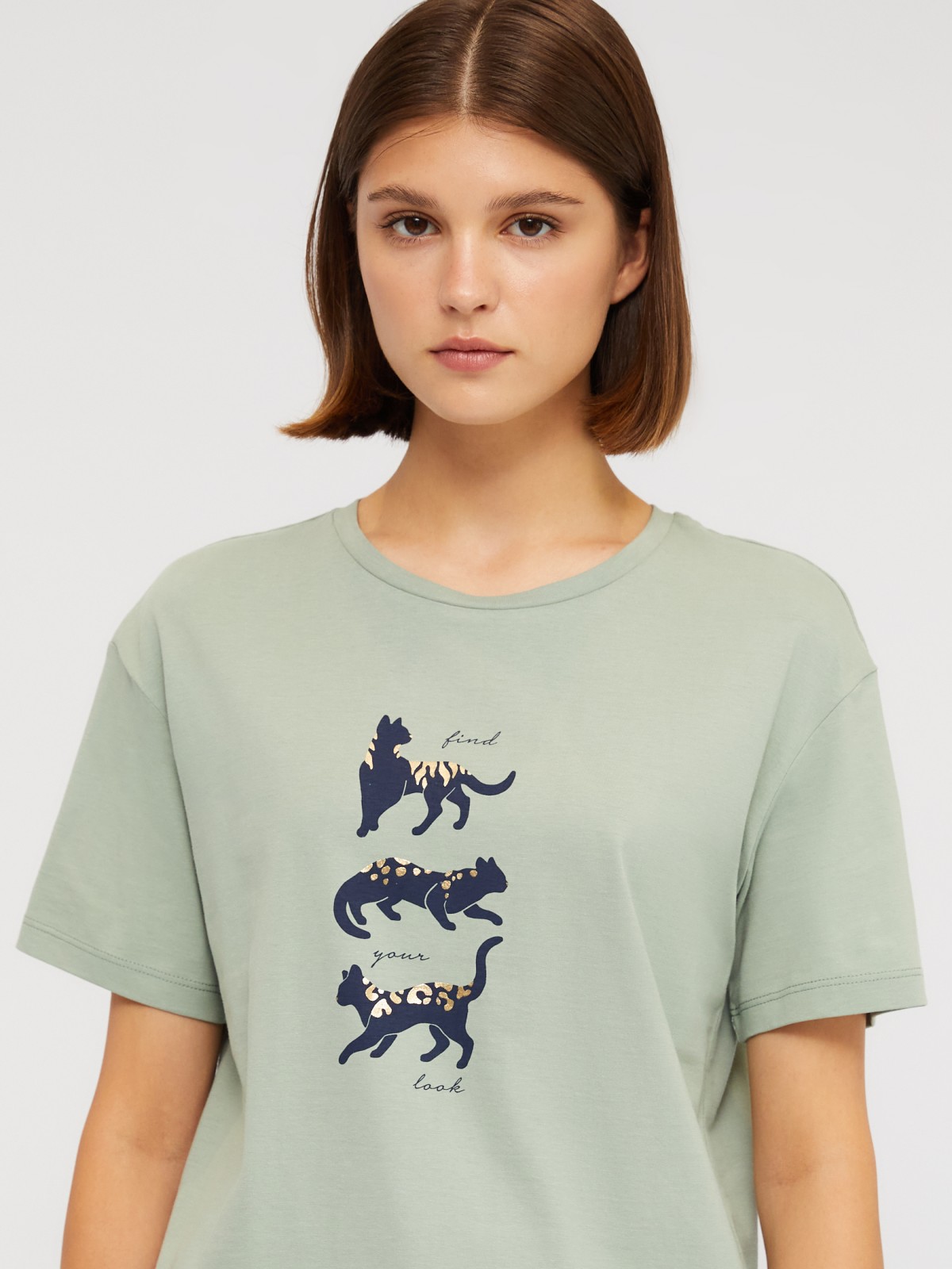 Футболка свободного силуэта из хлопка с принтом