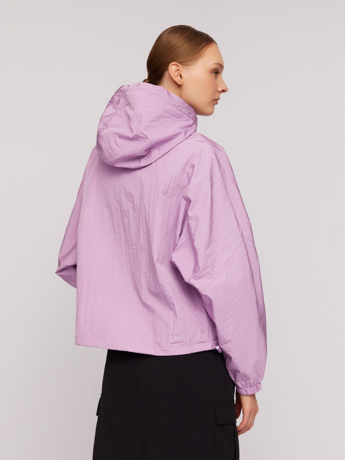 Куртка-ветровка с капюшоном в спортивном стиле zolla 024215661134, цвет фиолетовый, размер XS - фото 6