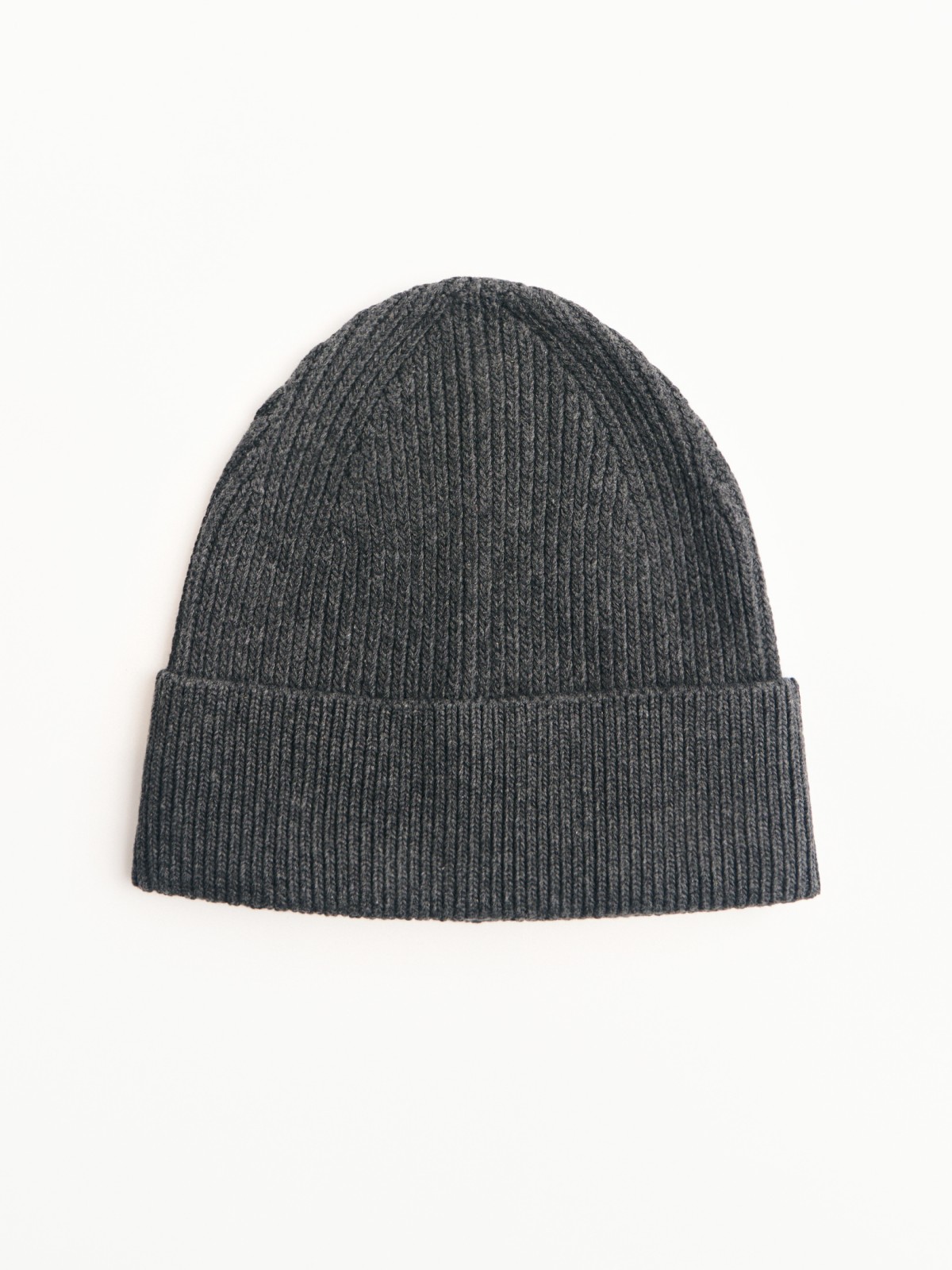 Вязаная шапка-бини из хлопка с отворотом