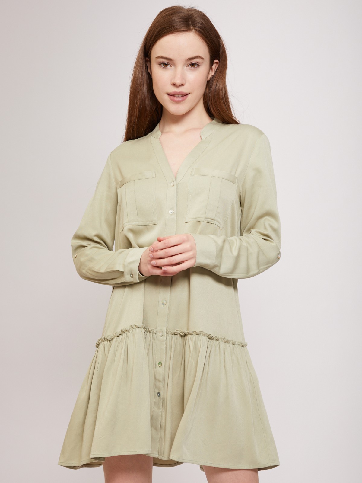 Платье-рубашка zolla 021218259053, цвет светло-зеленый, размер XS - фото 4