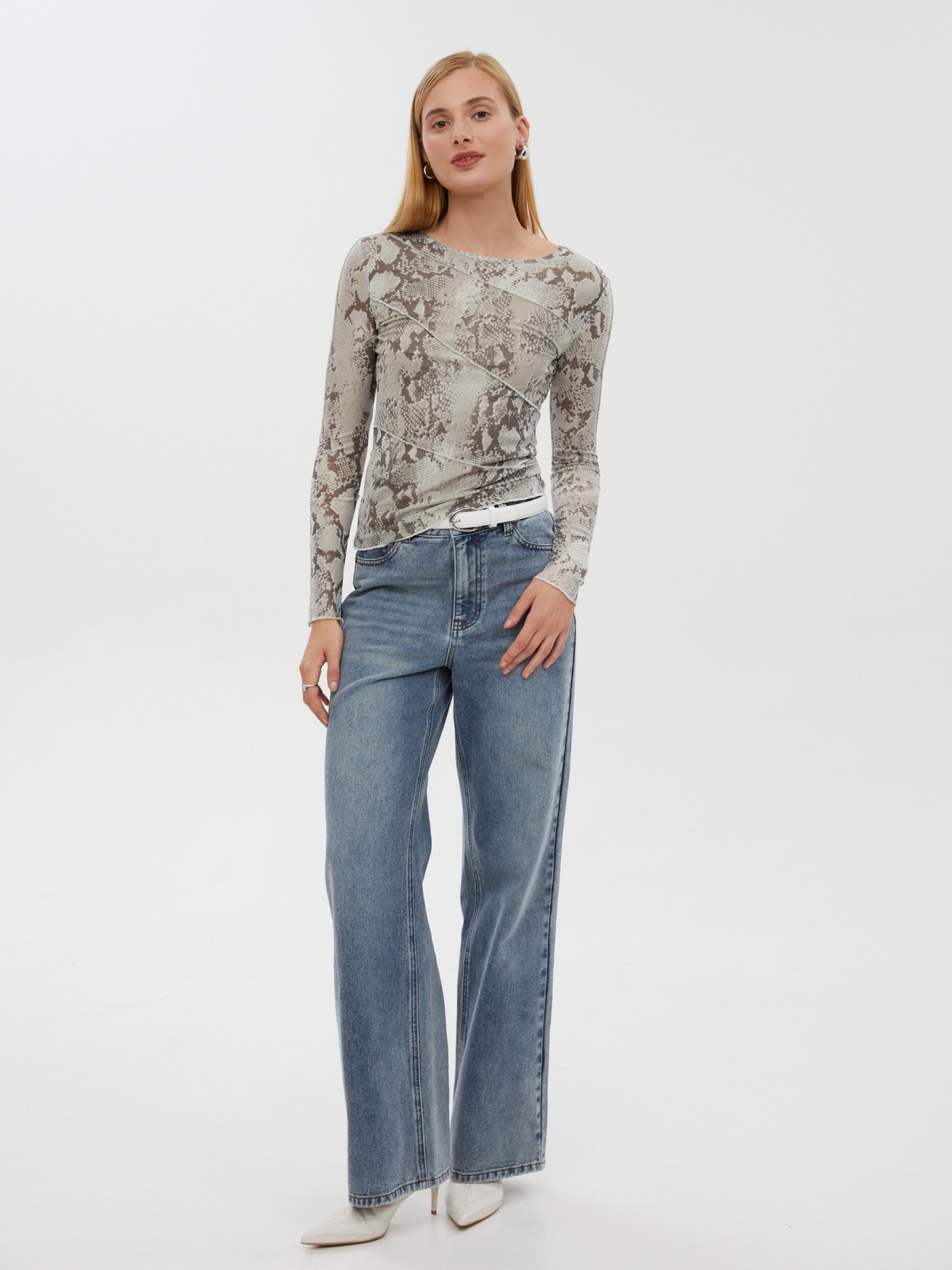 Лонгслив из сетки с принтом