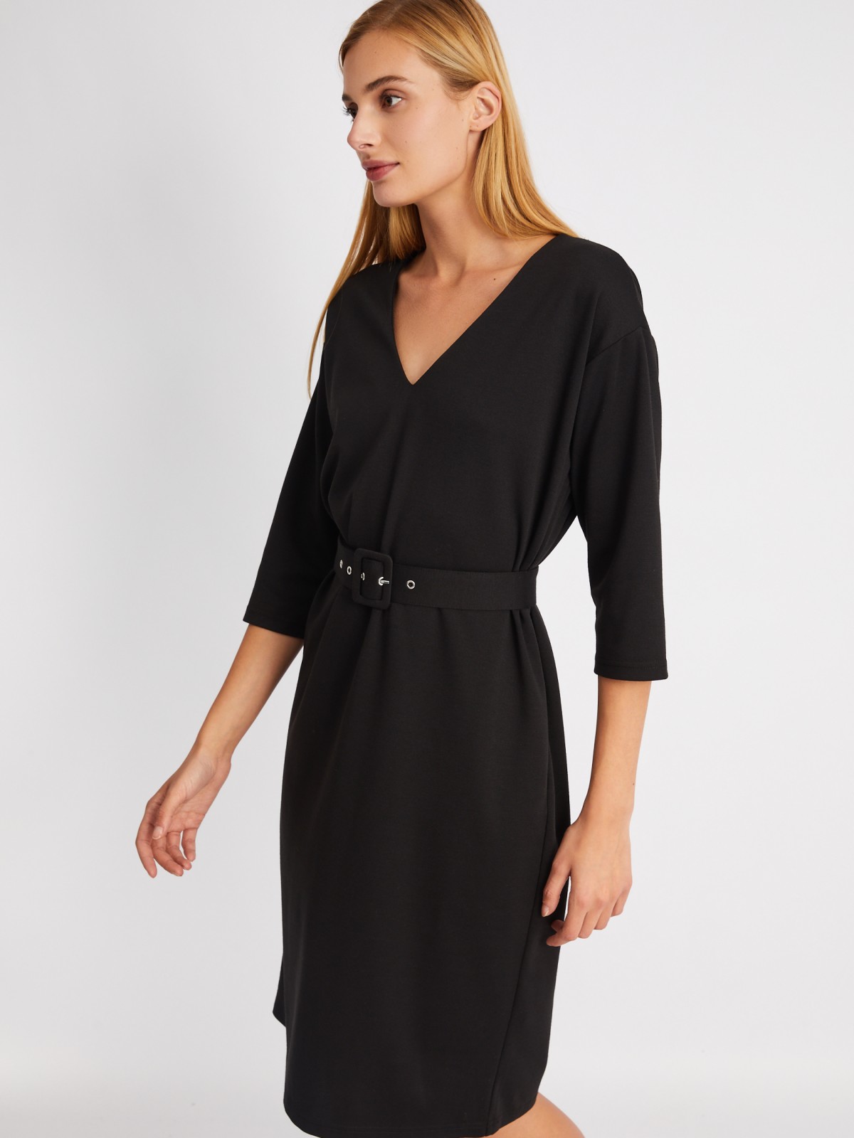 Платье с укороченным рукавом и ремнём на талии zolla 024118139361, цвет черный, размер S - фото 5