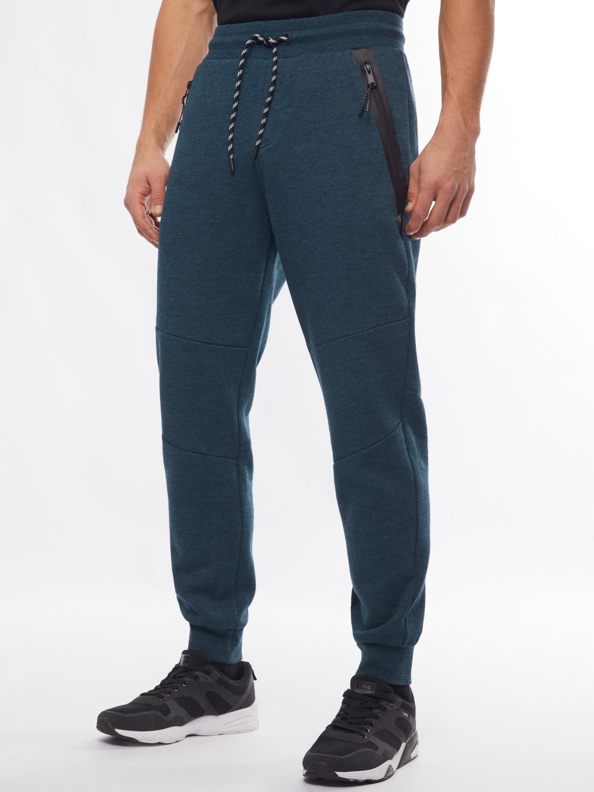 Утеплённые трикотажные брюки-джоггеры в спортивном стиле zolla 014117660063, цвет темно-бирюзовый, размер M - фото 2