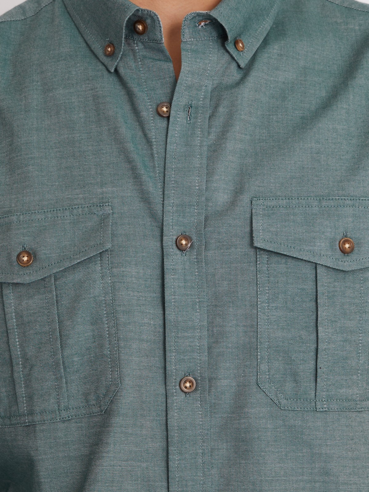 Рубашка прямого силуэта из хлопка с длинным рукавом zolla 213312162013, цвет зеленый, размер S - фото 4