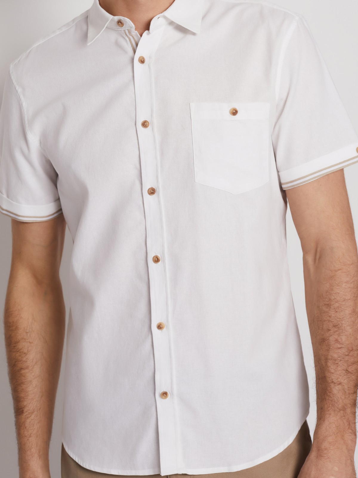 Рубашка с  короткими рукавами zolla 012242259013, цвет белый, размер M - фото 4