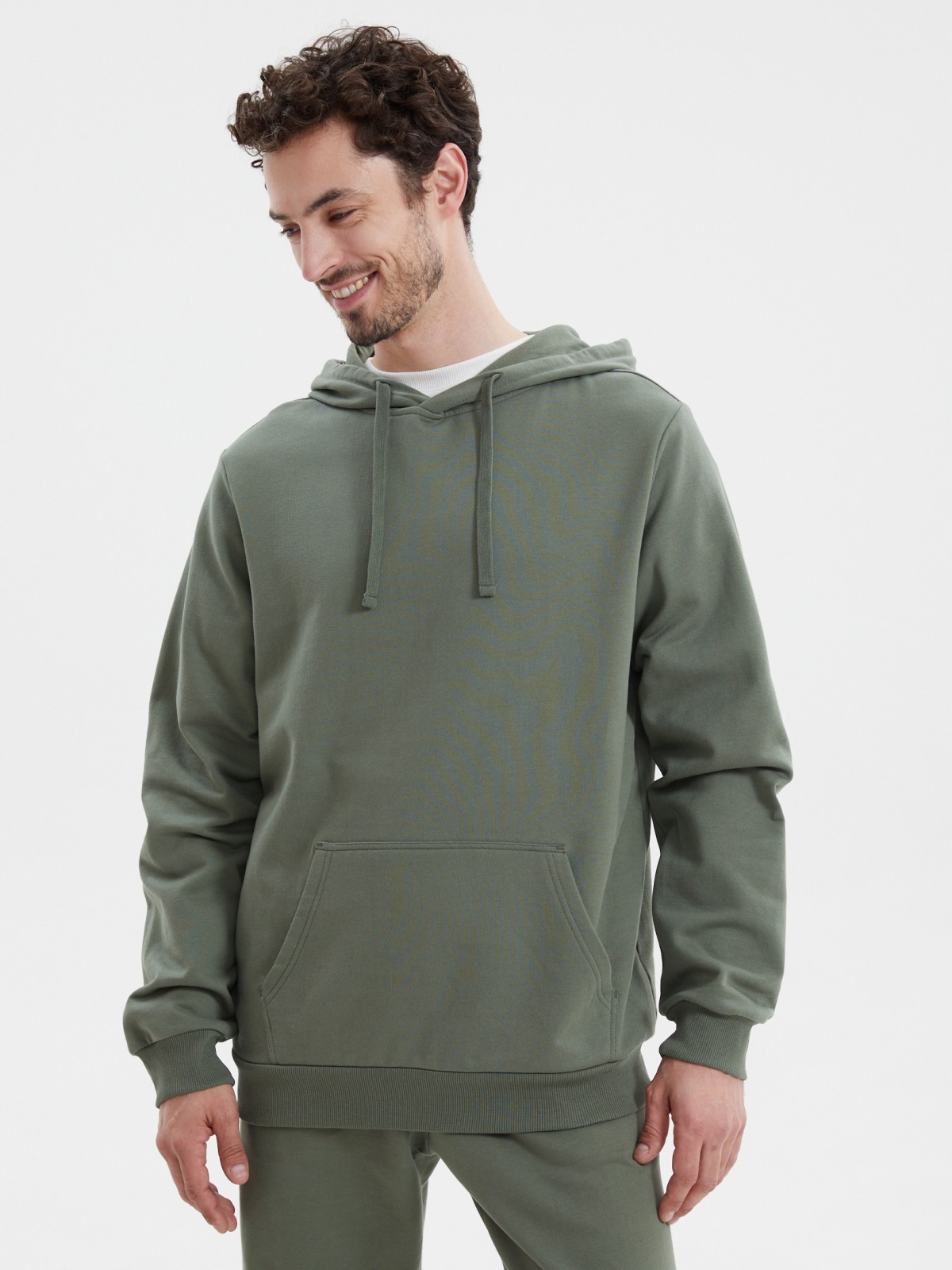 Худи из хлопка с капюшоном однотонное