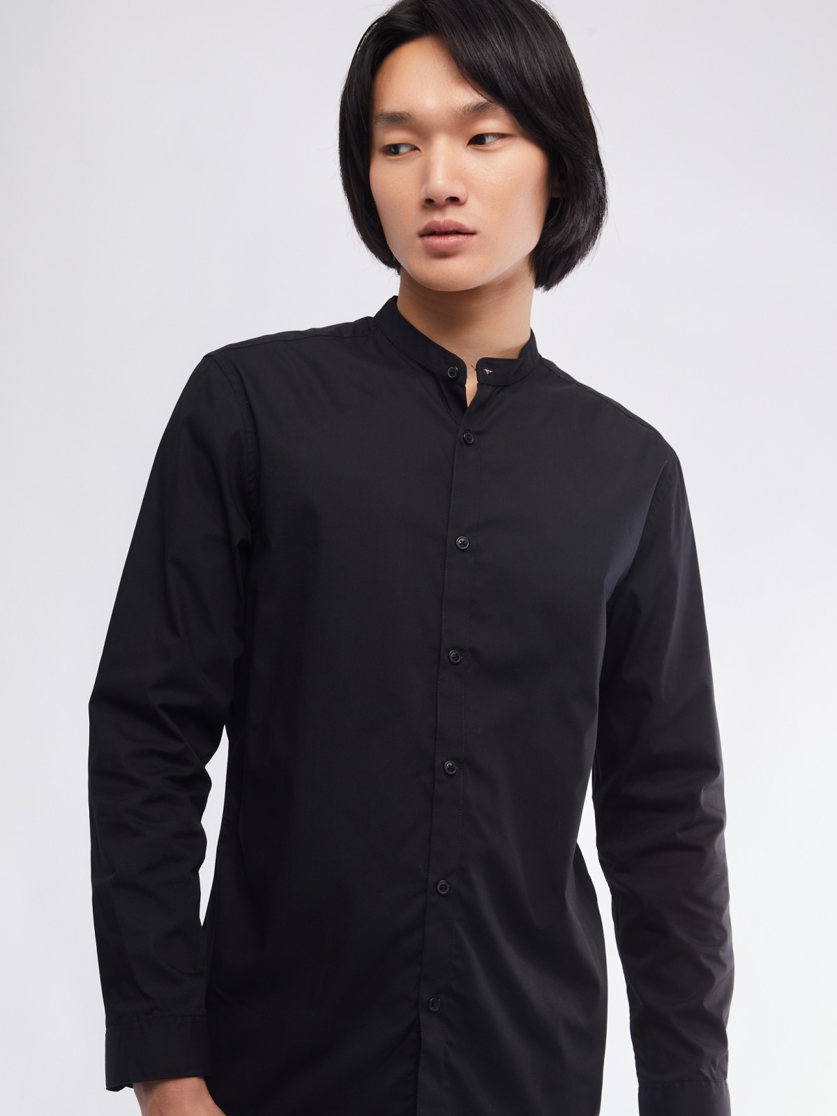 Офисная рубашка с воротником-стойкой и длинным рукавом zolla 01411217W072, цвет черный, размер S - фото 4