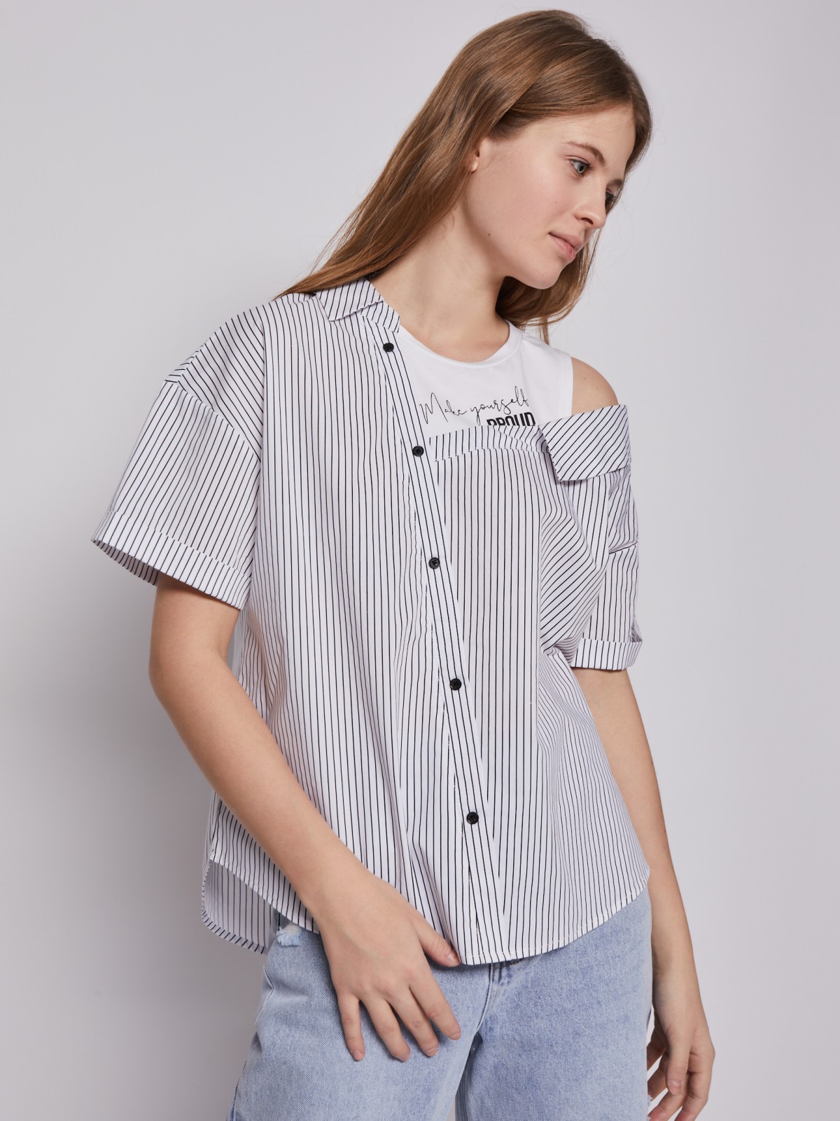 Комбинированная блузка-рубашка с топом