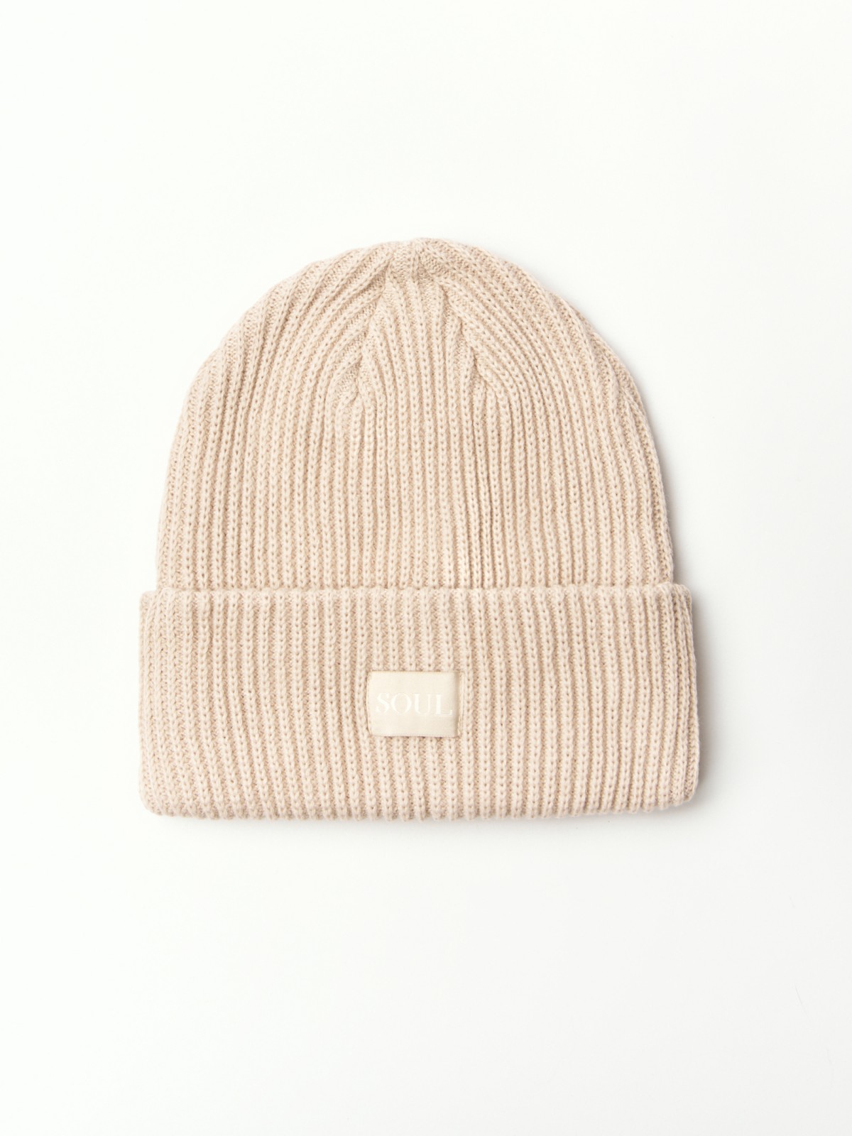 Вязаная шапка-бини с отворотом 549₽