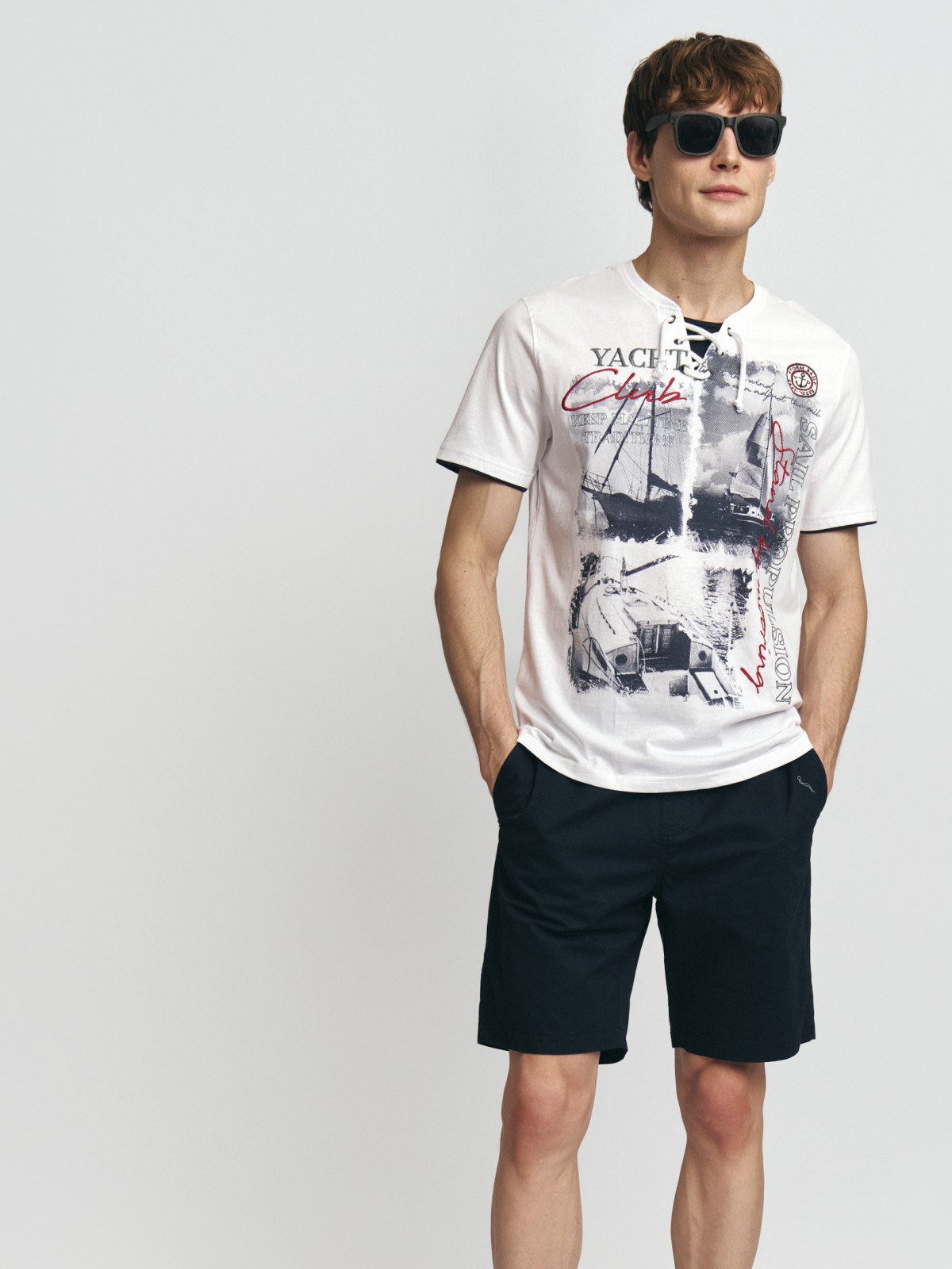 Футболка хенли из хлопка с принтом