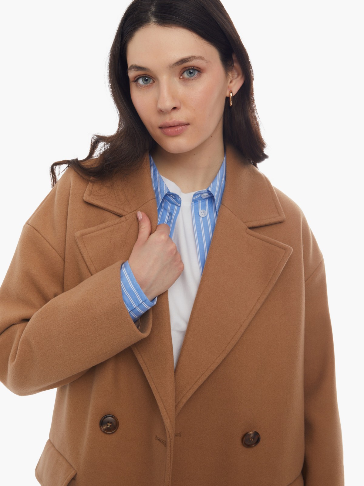 Длинное пальто оверсайз силуэта без утеплителя на пуговицах с поясом zolla 024125857034, цвет бежевый, размер XS - фото 4