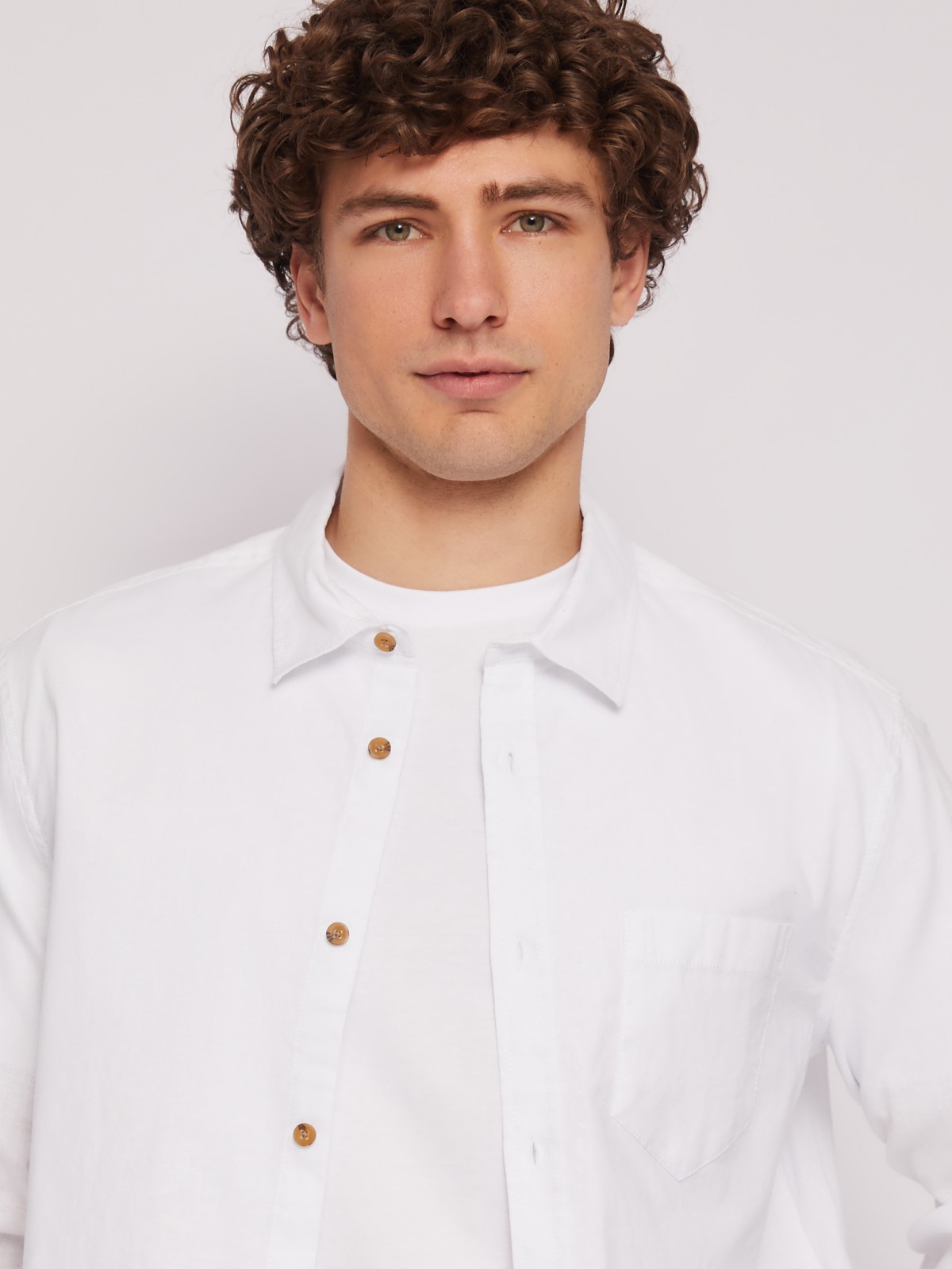 Льняная офисная рубашка прямого силуэта с карманом zolla 014212159013, цвет белый, размер M - фото 4