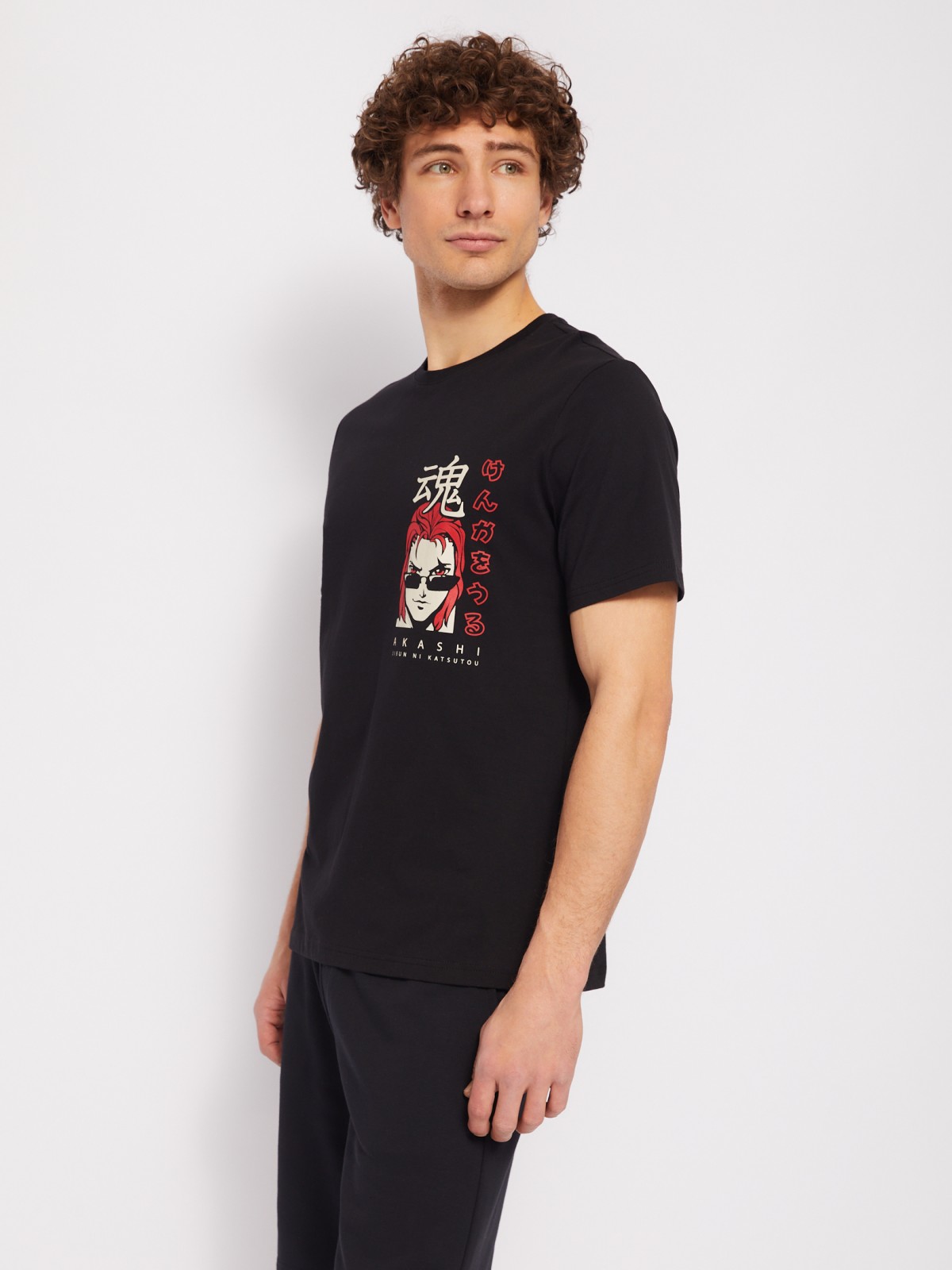 Футболка из хлопка с коротким рукавом и аниме принтом