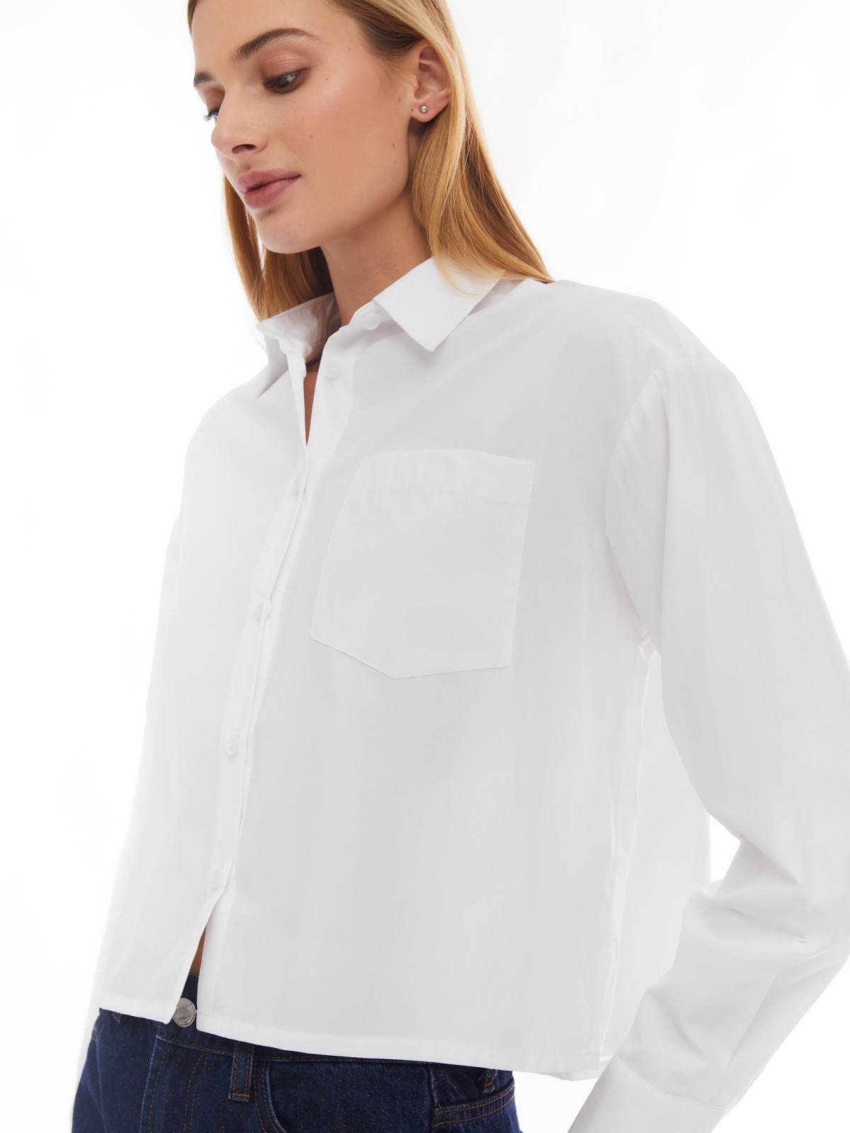 Укороченная рубашка оверсайз силуэта zolla 02412118Y043, цвет белый, размер XXS - фото 1