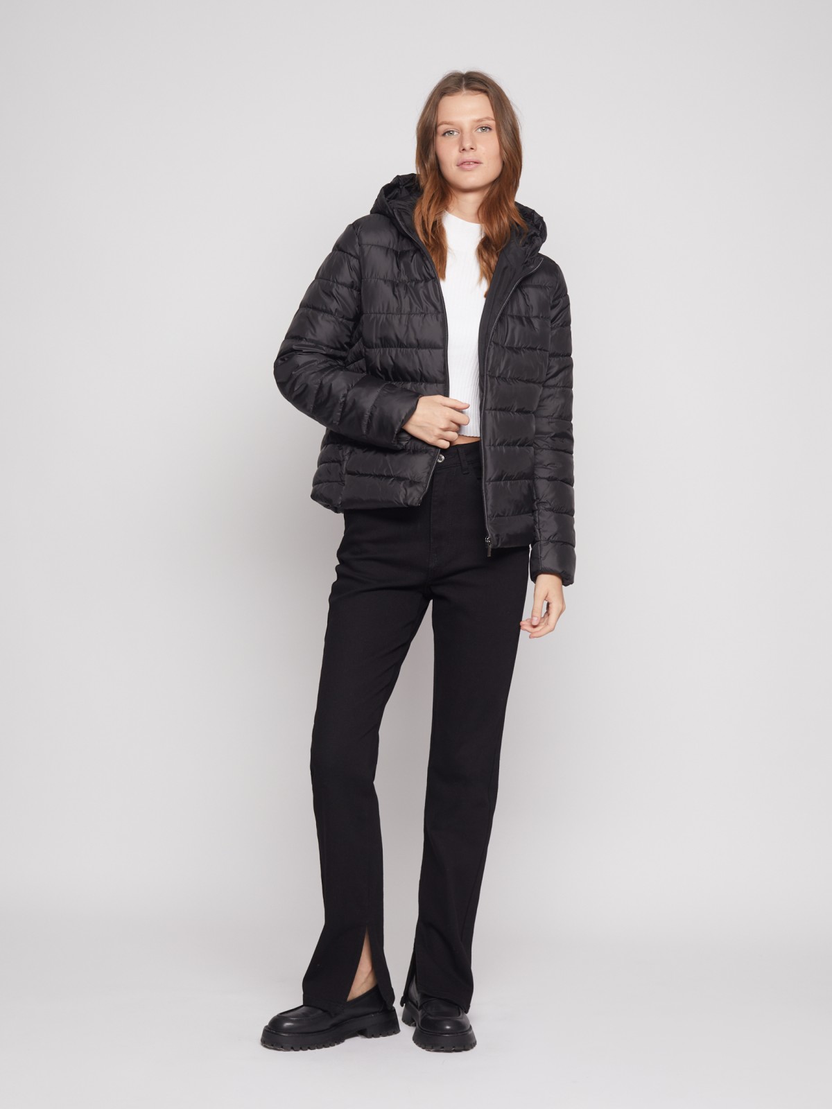 Утеплённая стёганая куртка с капюшоном zolla 022335112044, цвет черный, размер S - фото 2