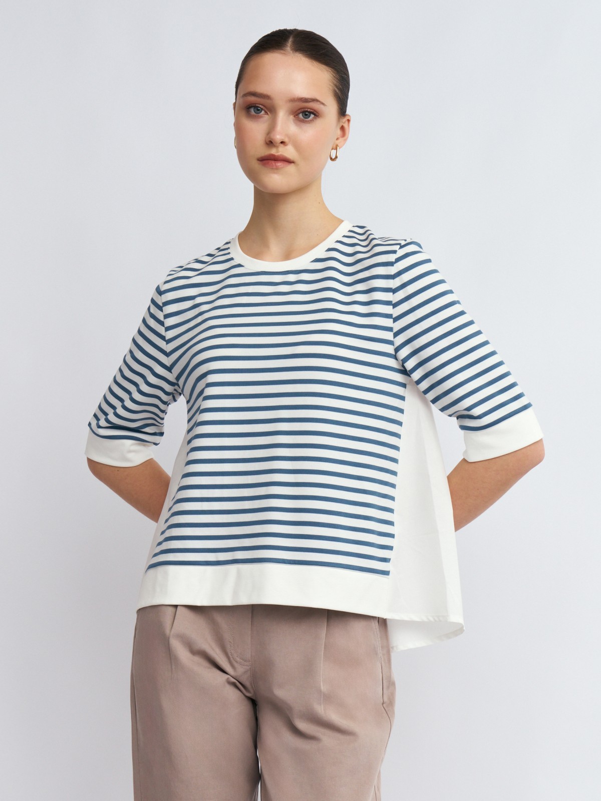 Комбинированная блузка-футболка в полоску