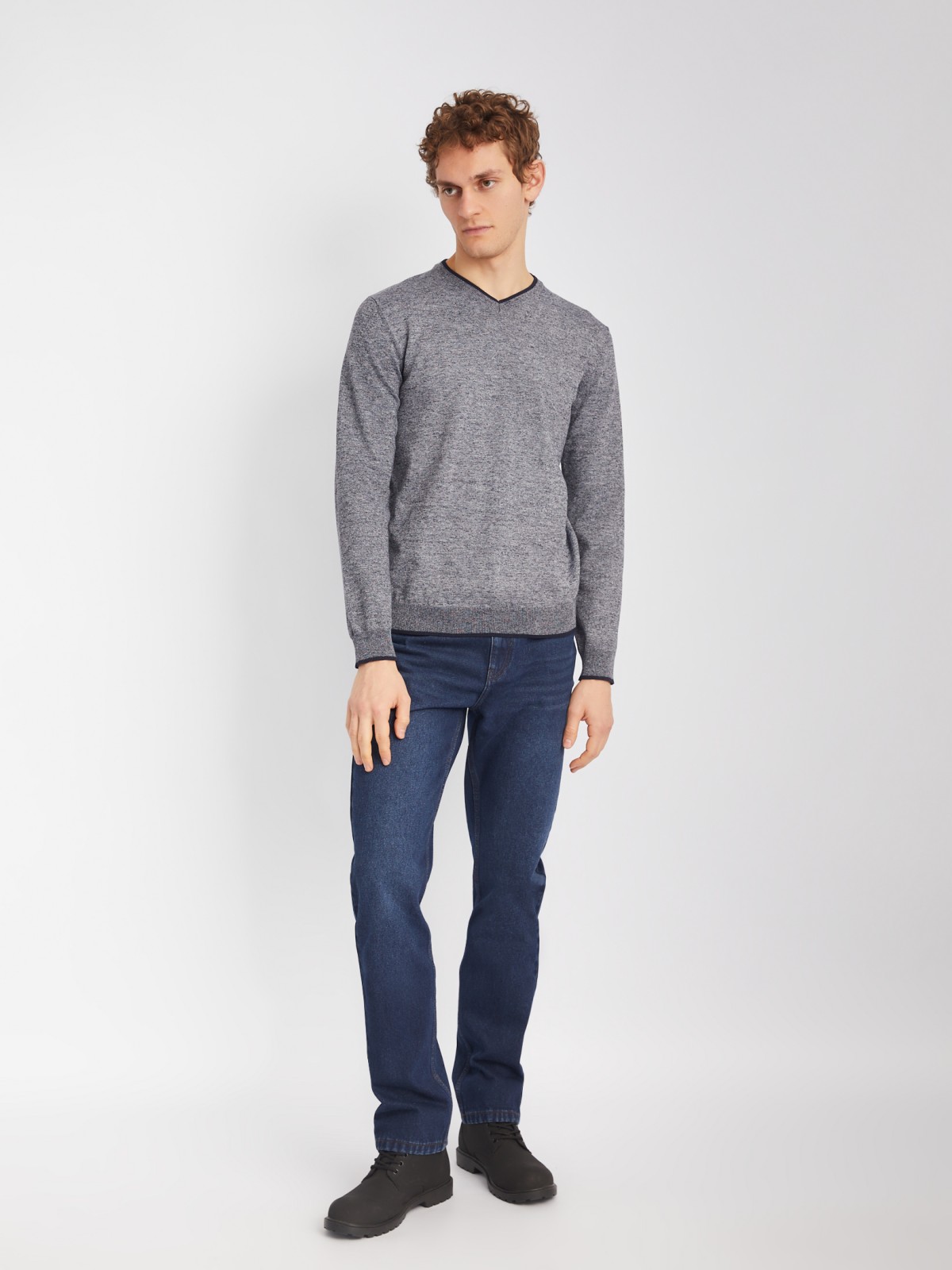 Тонкий трикотажный пуловер с длинным рукавом zolla 014116101082, цвет темно-серый, размер M - фото 2
