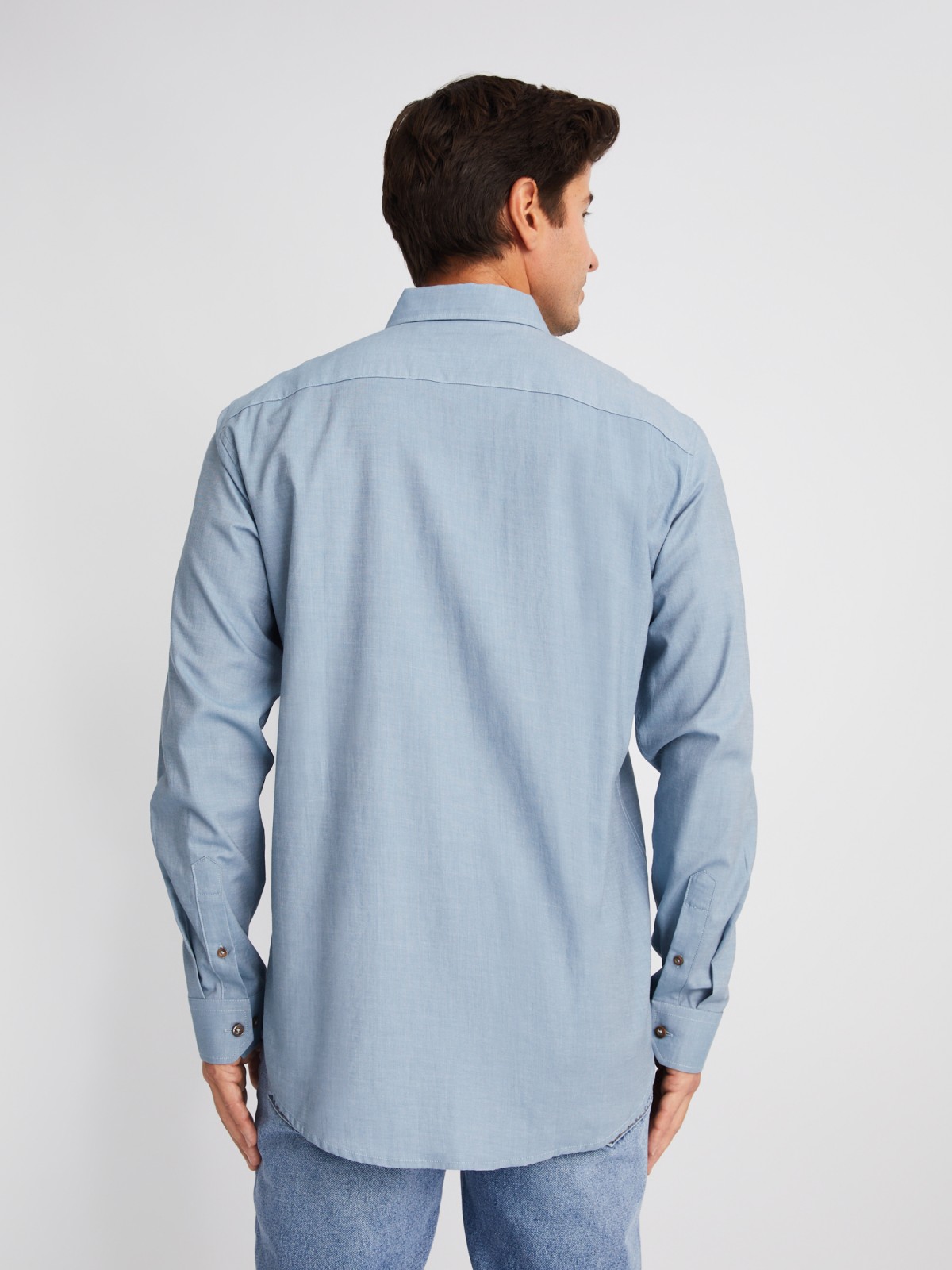 Рубашка из хлопка с длинным рукавом и карманами zolla 01413214R033, цвет светло-голубой, размер M - фото 5