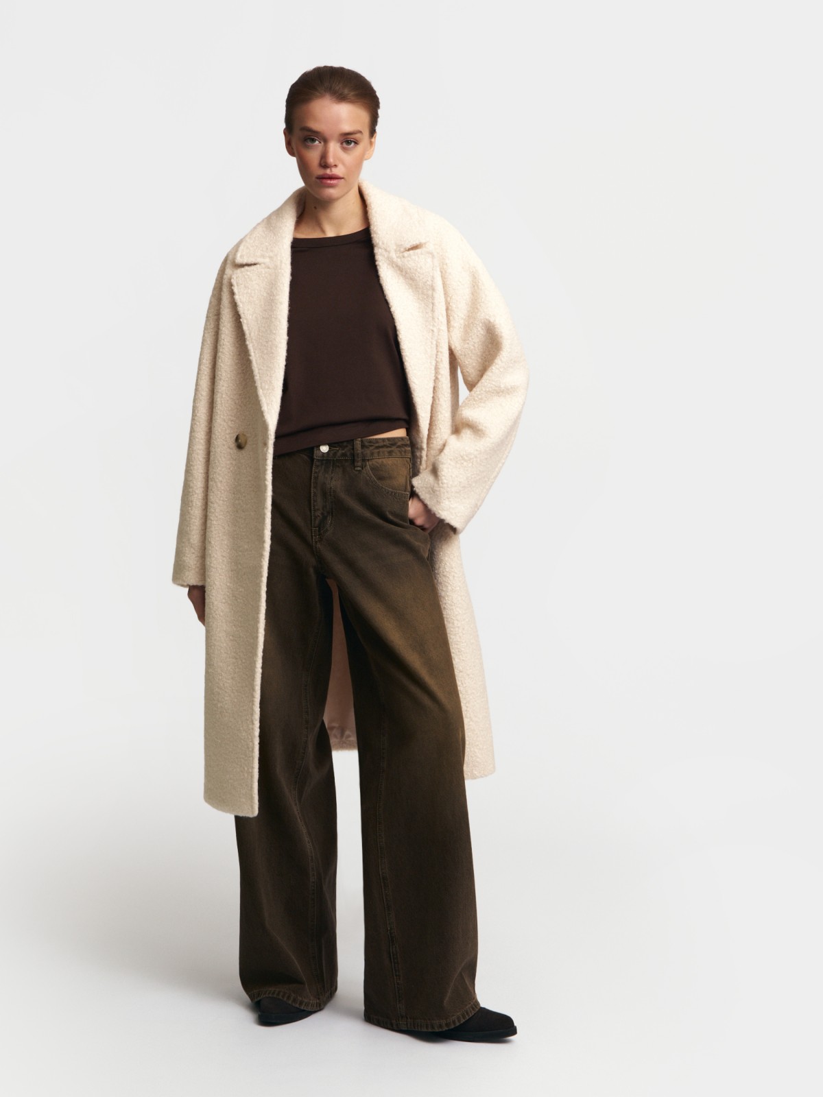 Пальто оверсайз из ткани букле без утеплителя